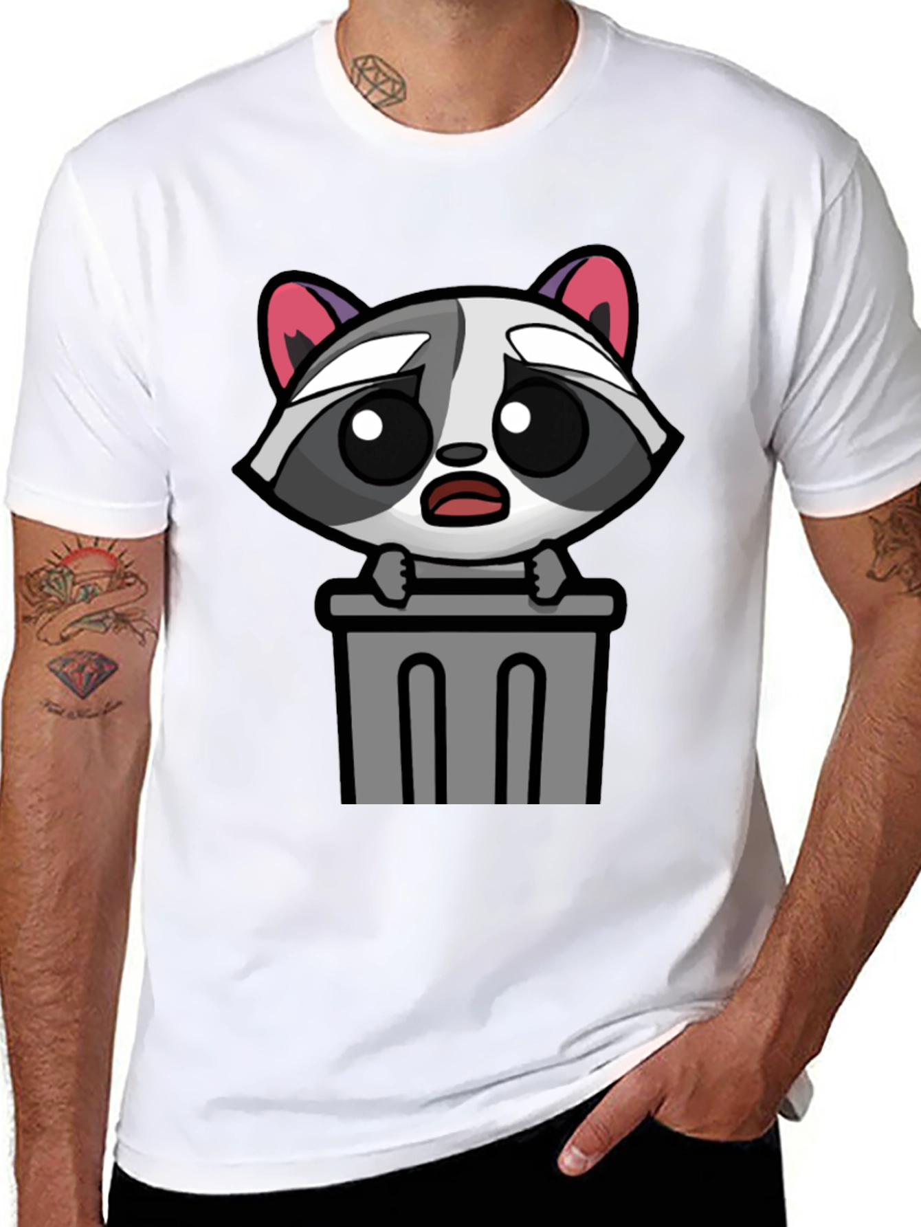 Cute Raccoon in Trash T-Shirt - Unisex Black Tee