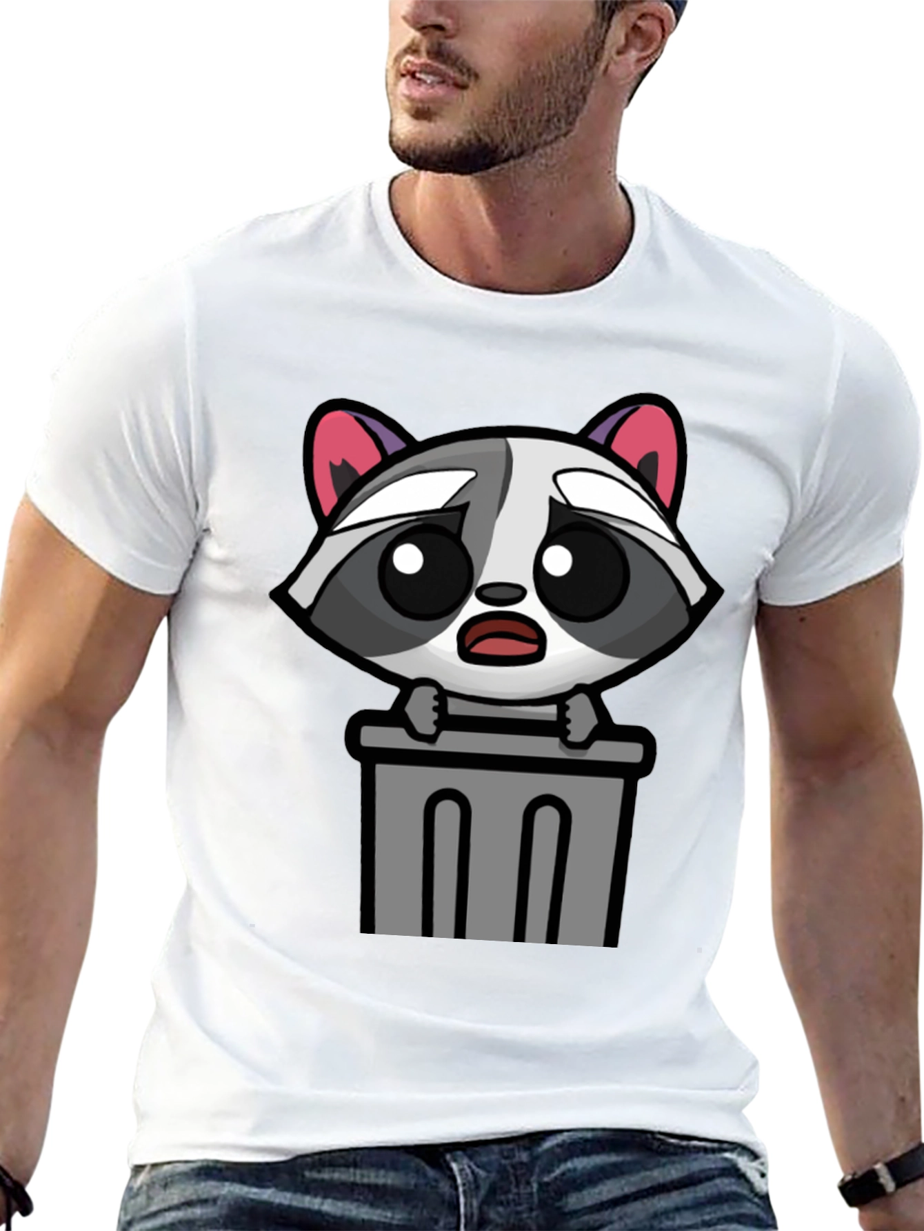 Cute Raccoon in Trash T-Shirt - Unisex Black Tee