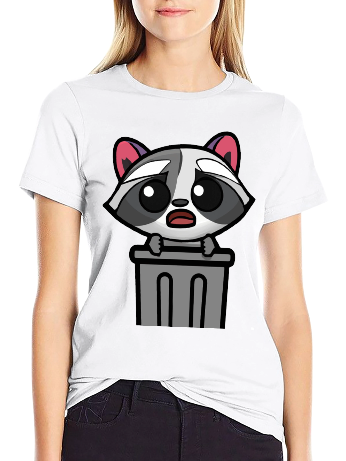 Cute Raccoon in Trash T-Shirt - Unisex Black Tee