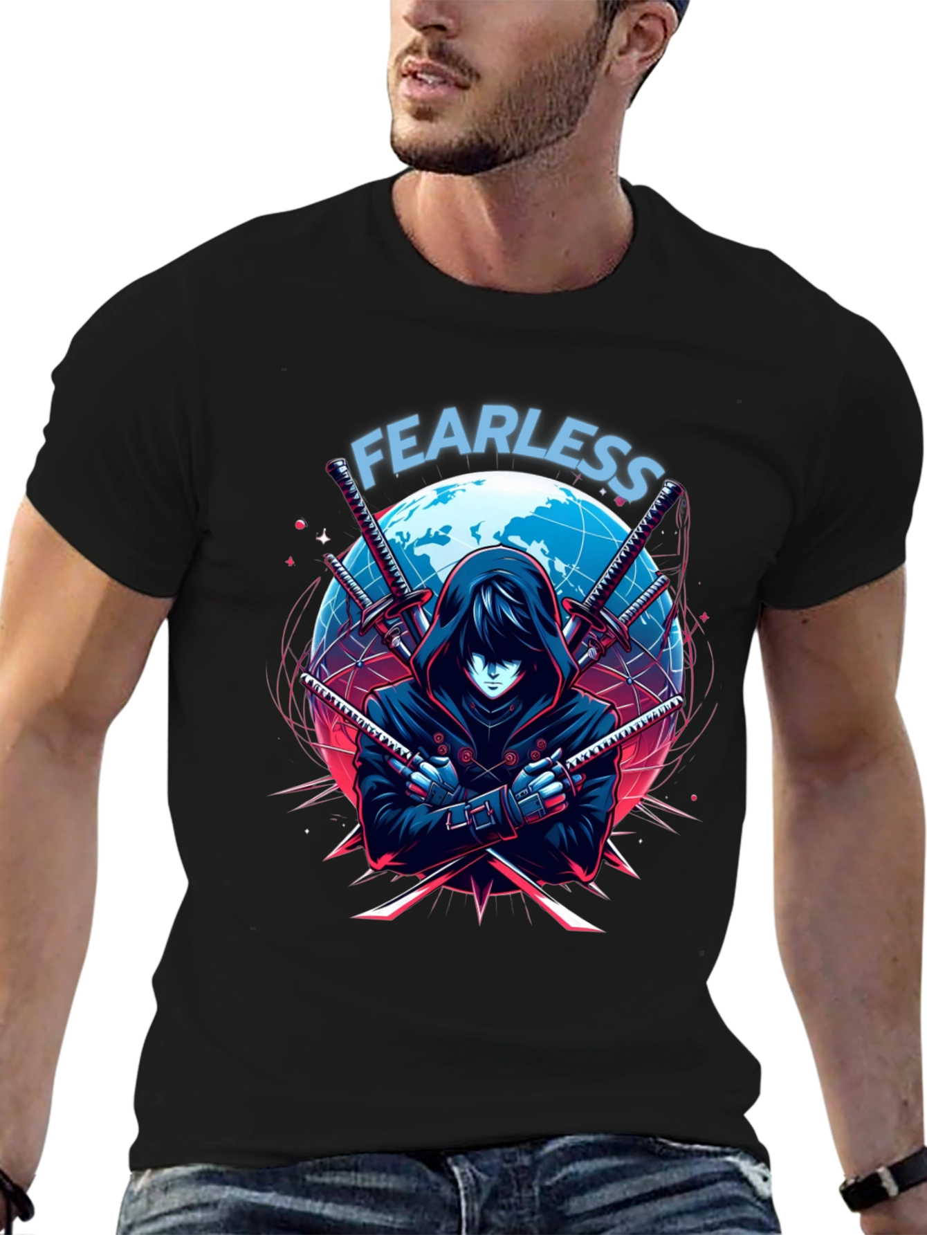 Fearless Anime Ninja Graphic T-Shirt