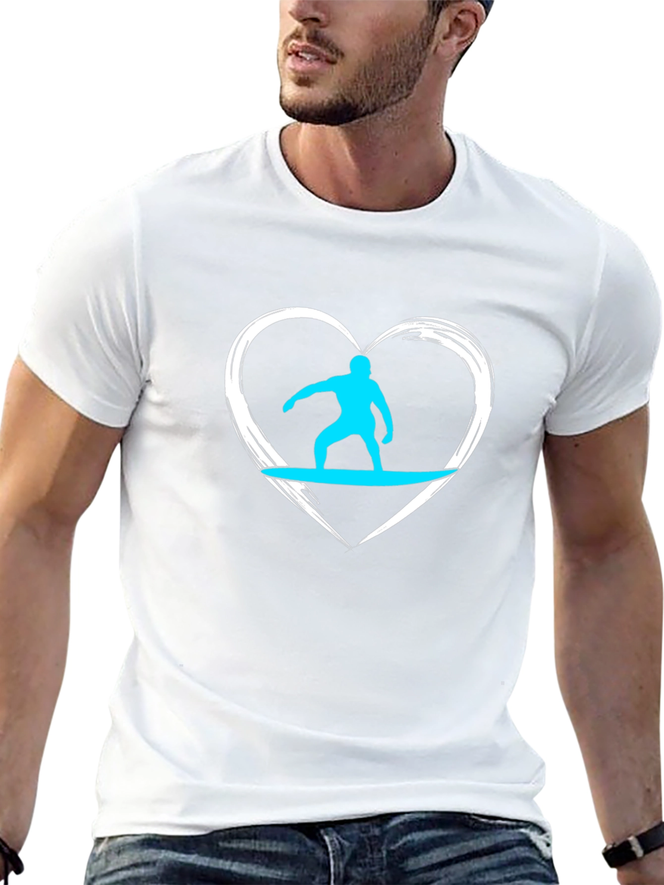 Surfer Heart Graphic Tee - Black Cotton Casual T-Shirt
