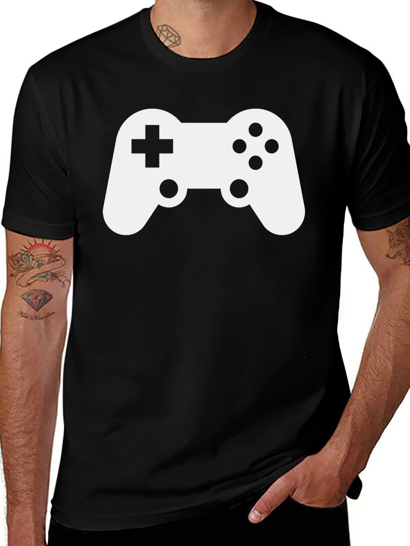 Gaming Controller Graphic Tee - Black Cotton Shirt