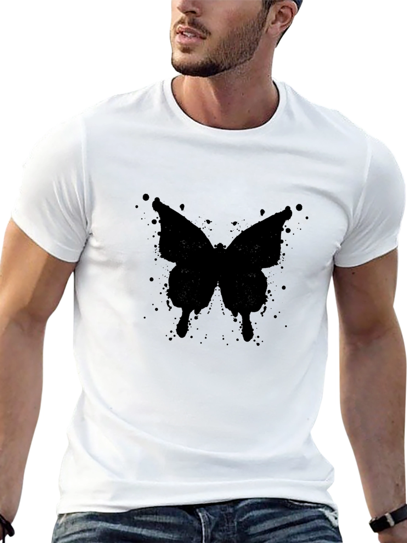 Black Butterfly Splatter Graphic T-Shirt