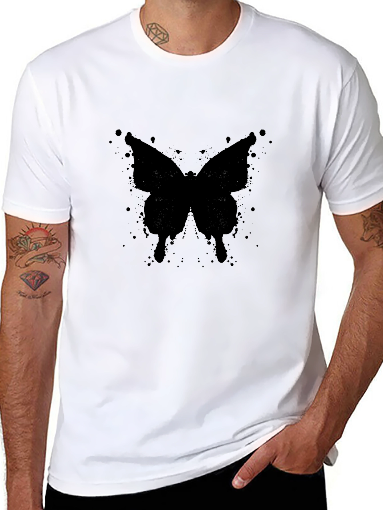 Black Butterfly Splatter Graphic T-Shirt