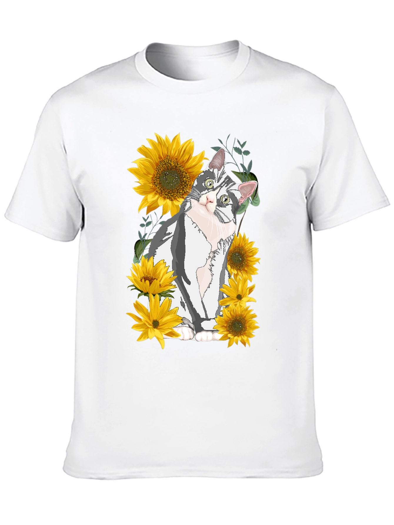 Cat & Sunflower Graphic Print T-Shirt