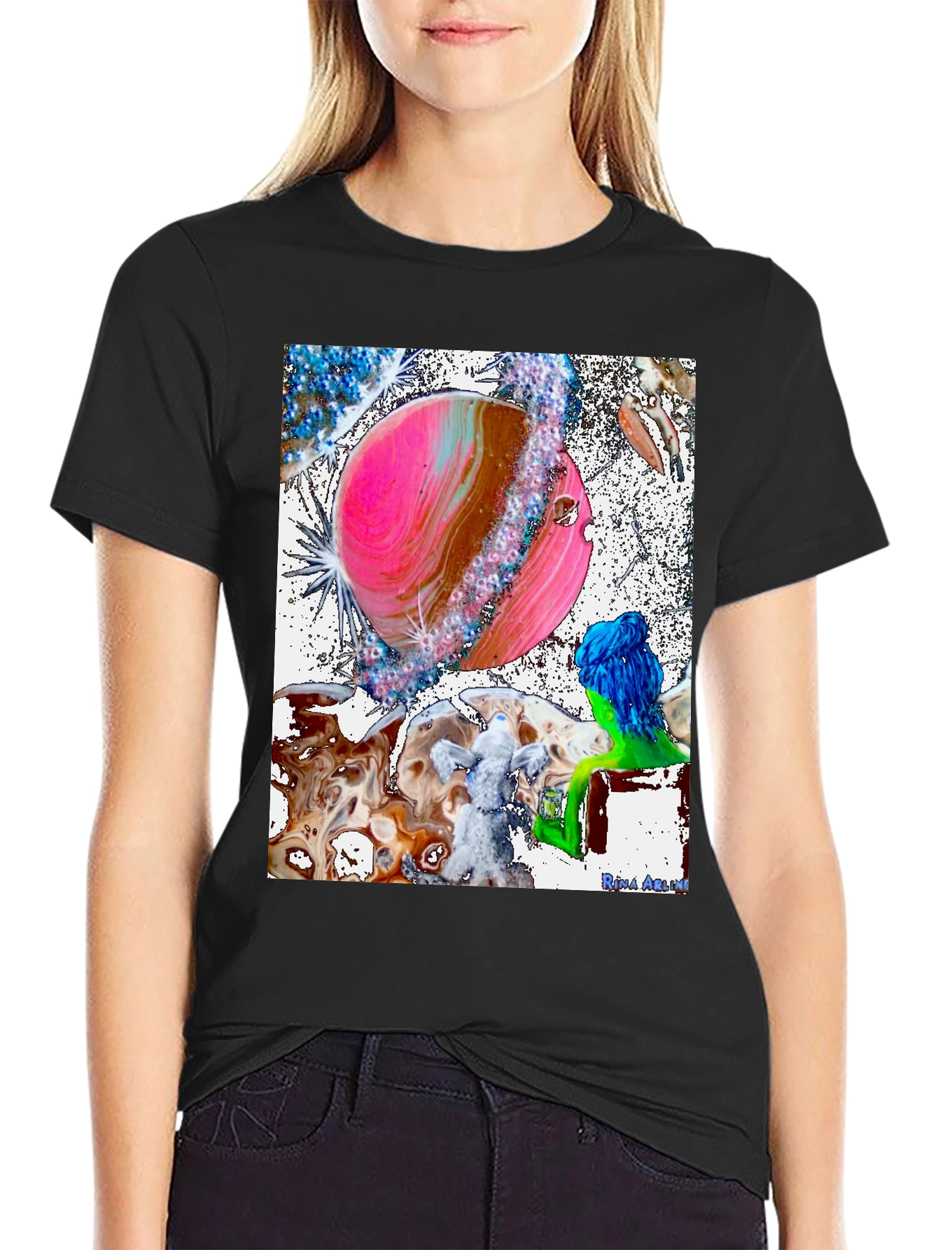 Astral Planet Graphic Tee - Black Cotton Comfort