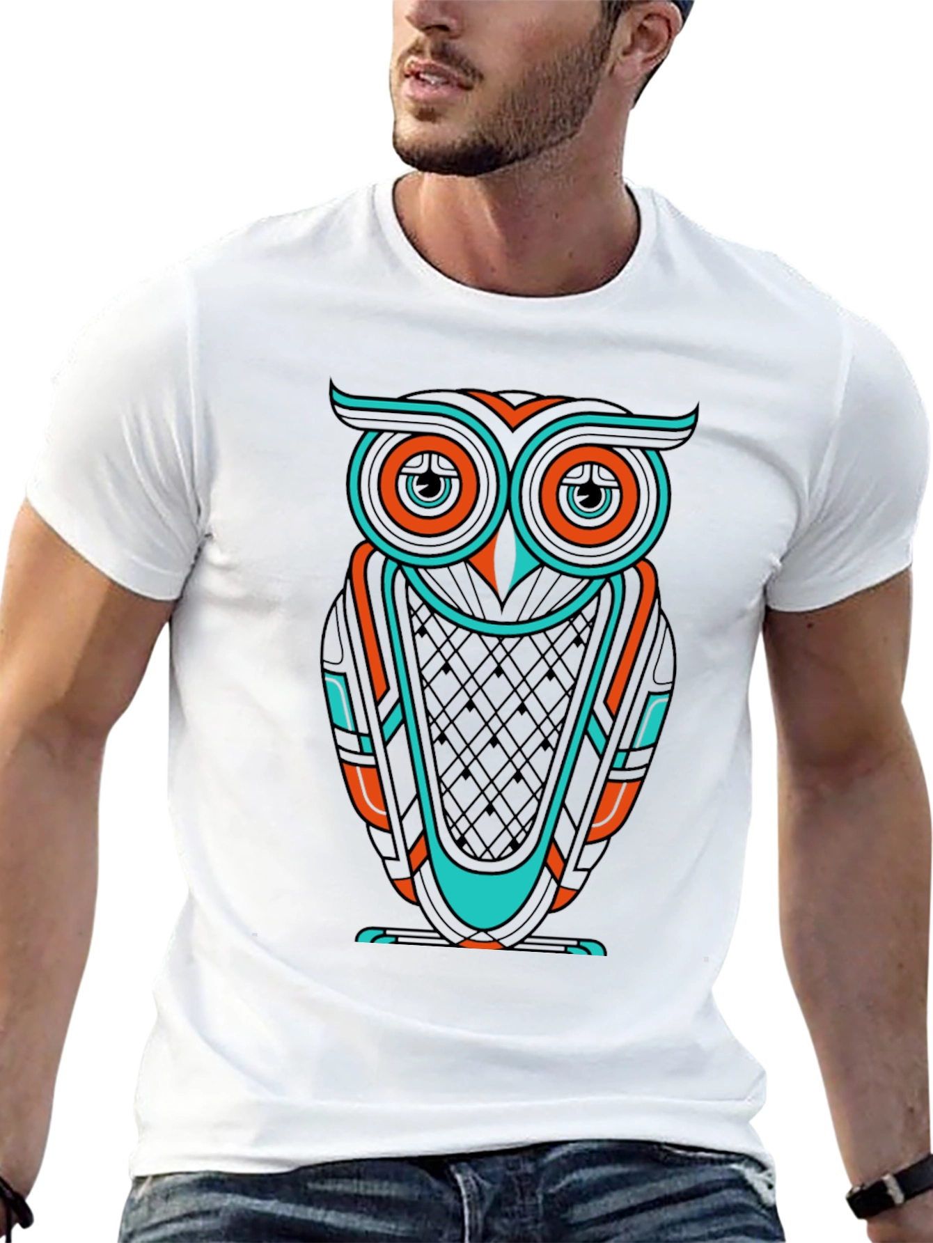 Cool Owl Graphic Print Mens Black T-Shirt