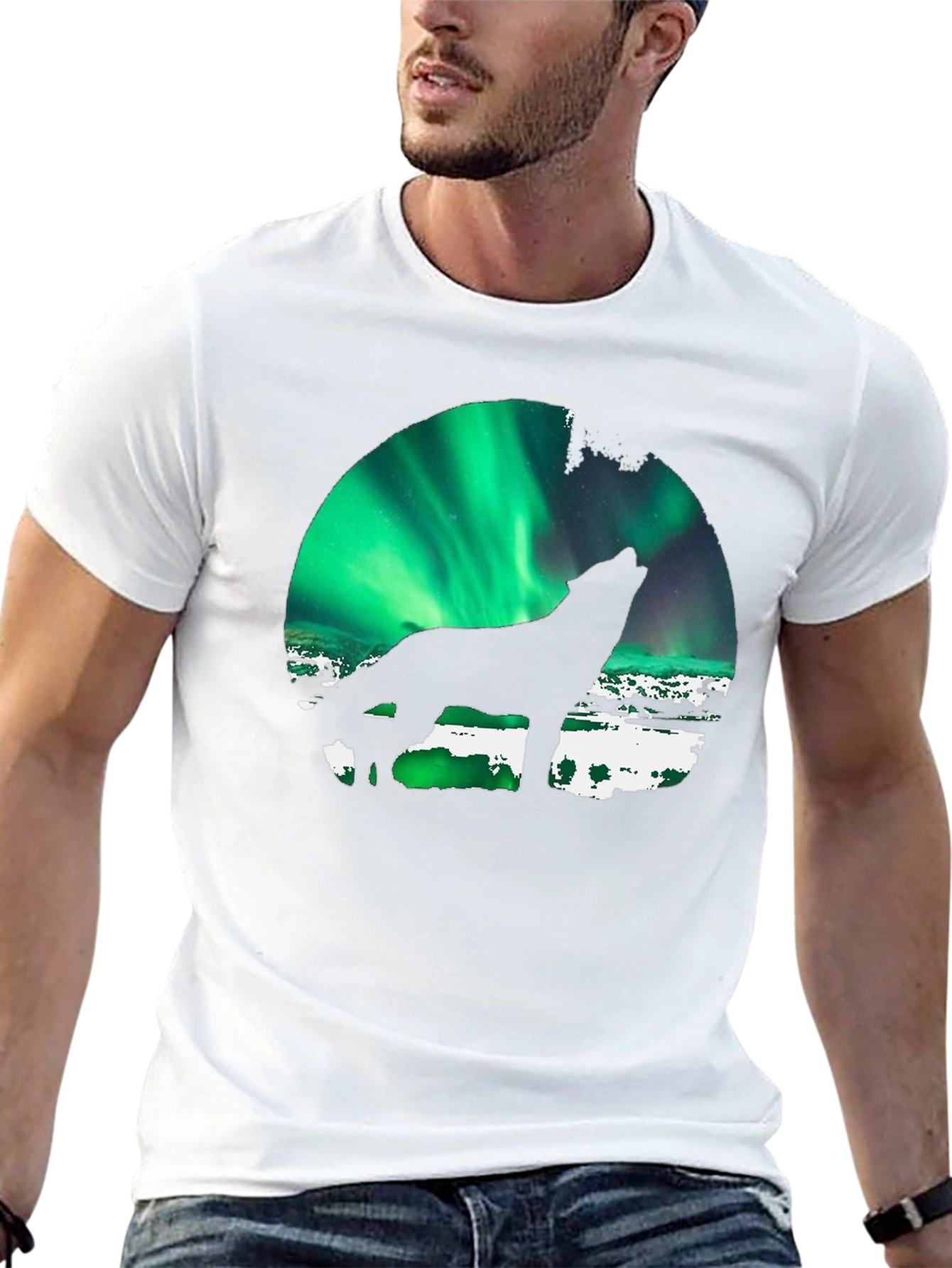 Wolf Howling Aurora Borealis T-Shirt