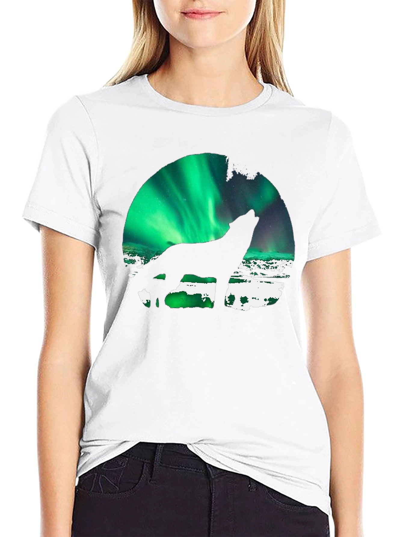 Wolf Howling Aurora Borealis T-Shirt