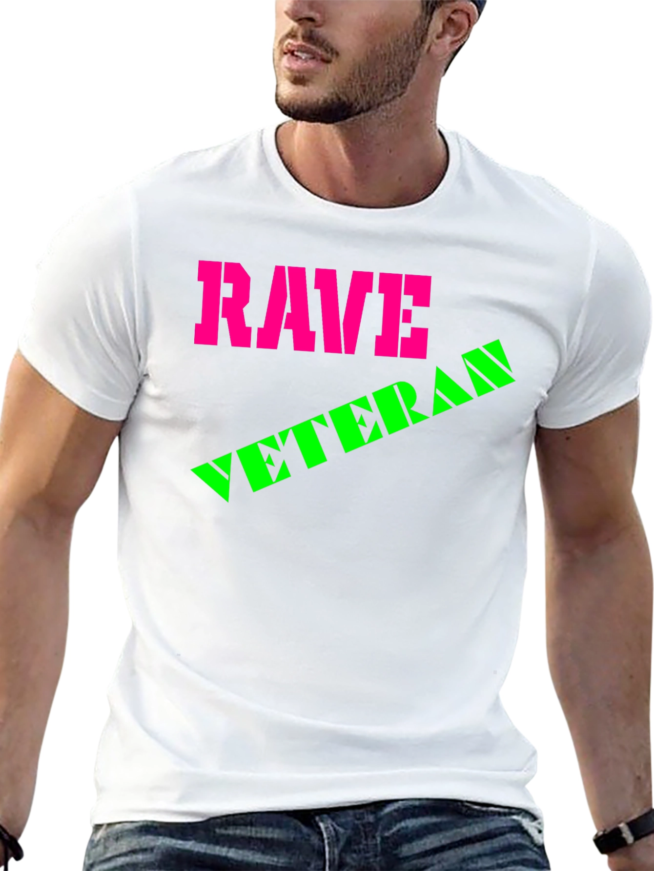 Rave Veteran Graphic T-Shirt - Retro Neon Design
