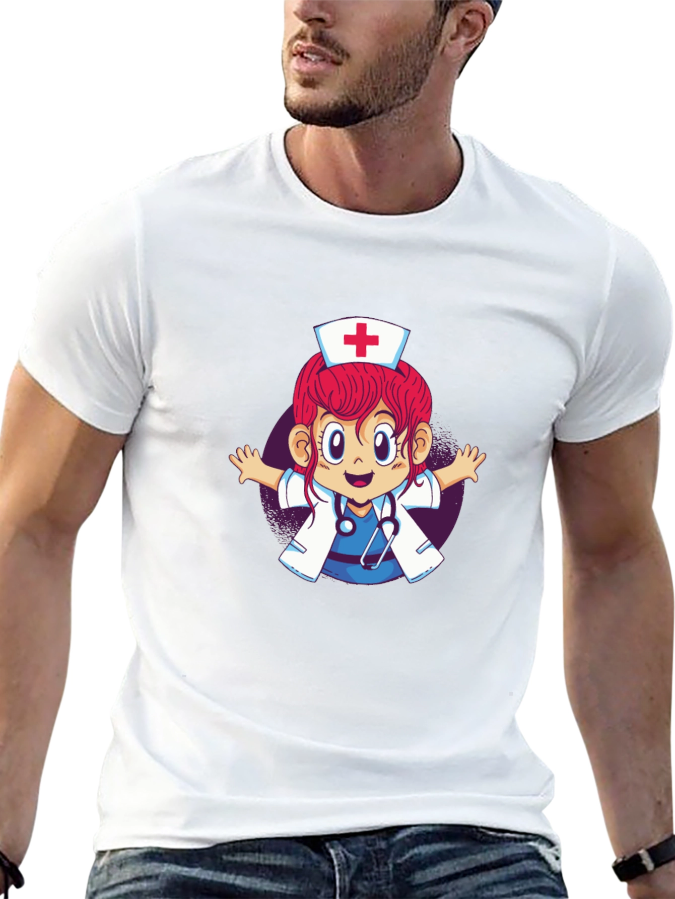 Cartoon Nurse Graphic T-Shirt - Black