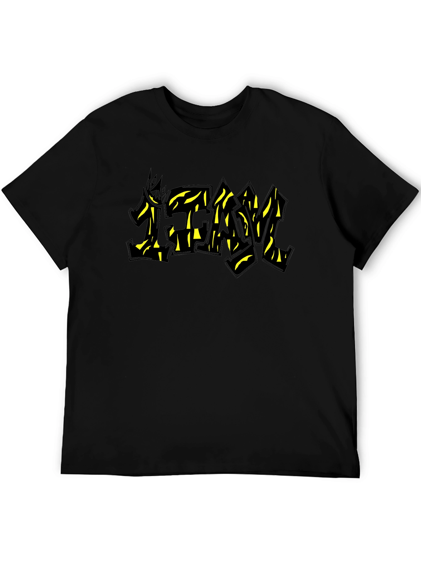 Black Graphic Tee - TEAM Yellow Graffiti Style Print