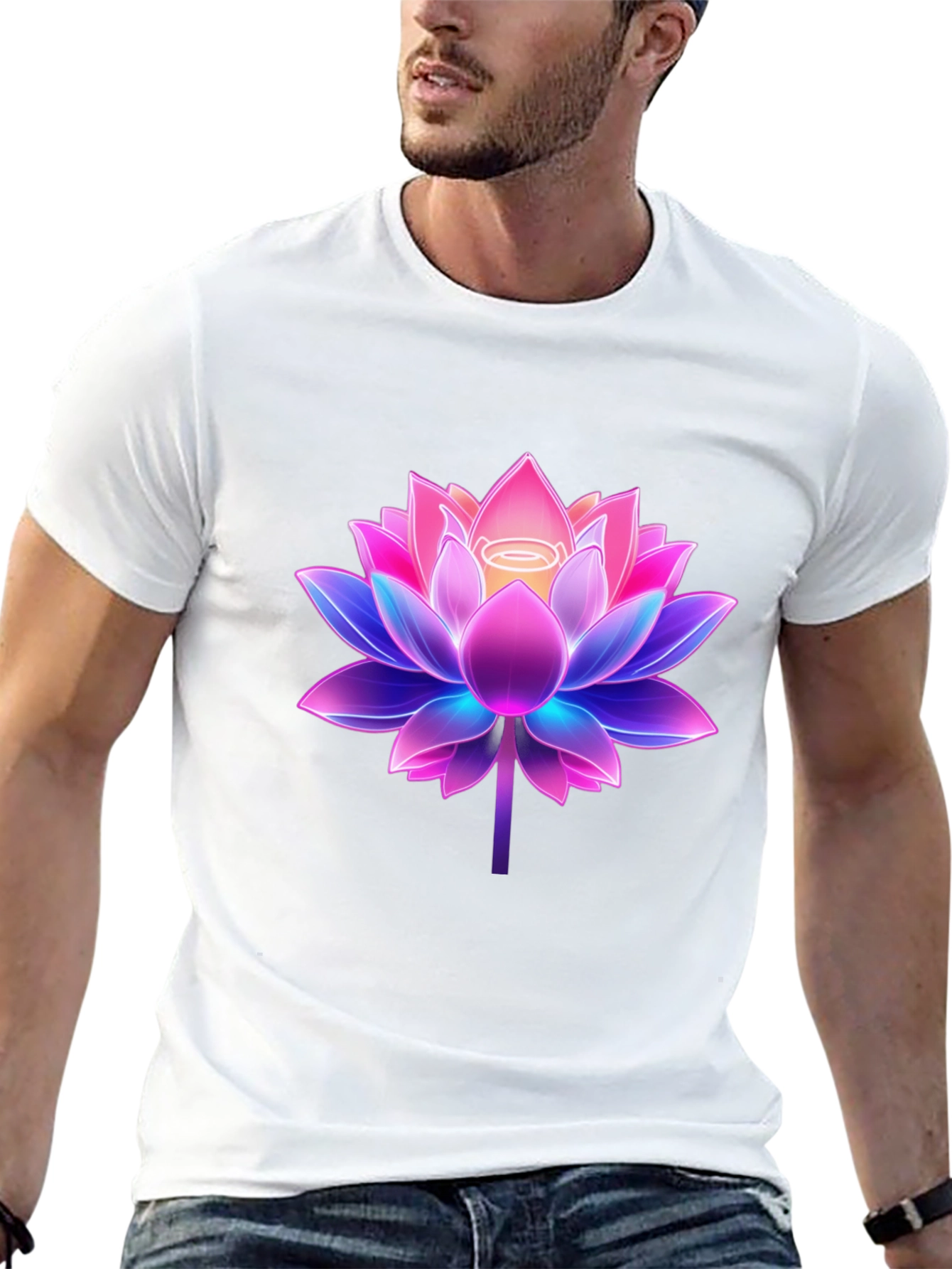 Lotus Flower Graphic Tee - Black Cotton Blend Shirt