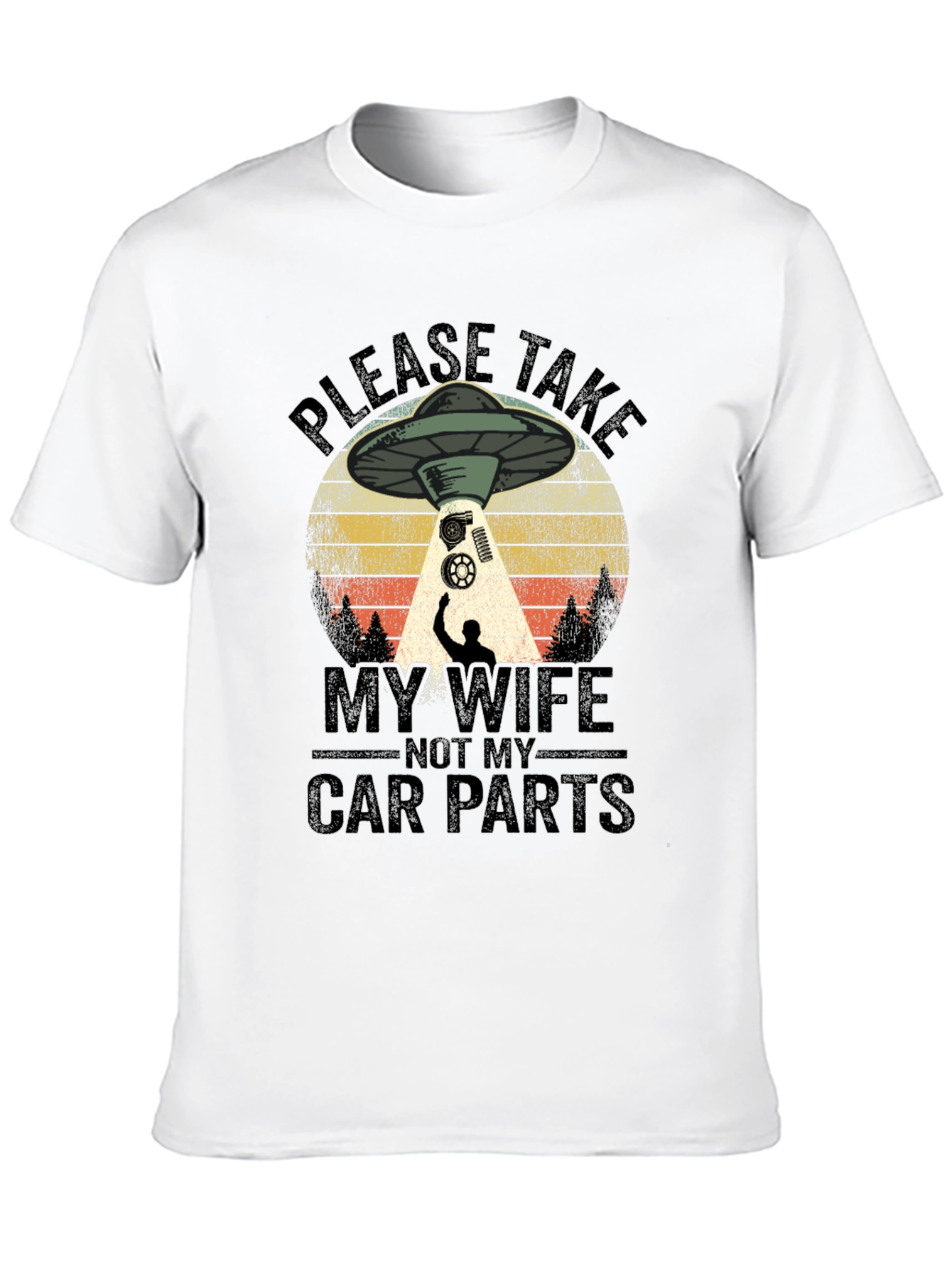 Funny Alien Abduction Car Parts Mens T-Shirt