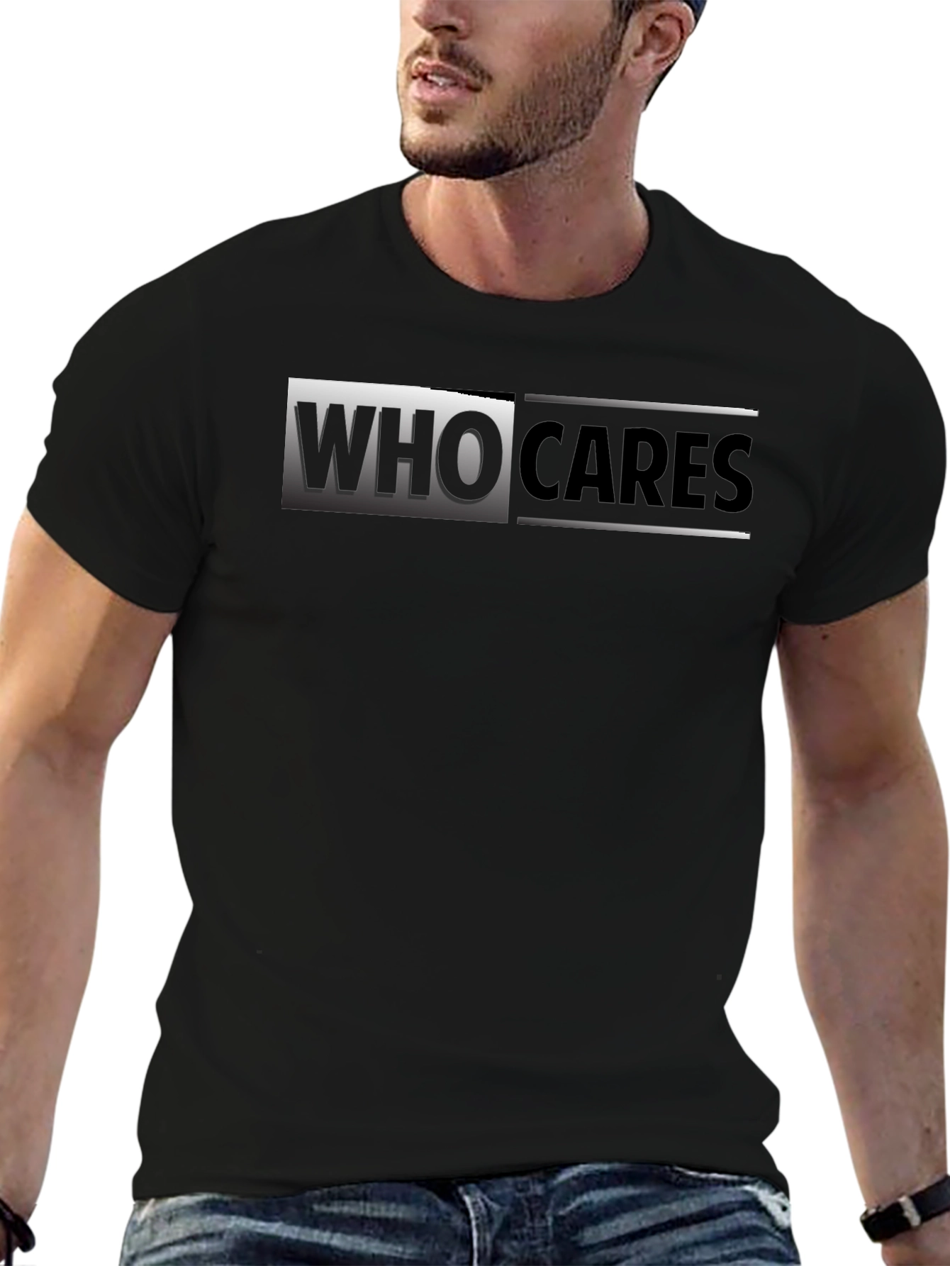 Who Cares Graphic Print Black T-Shirt
