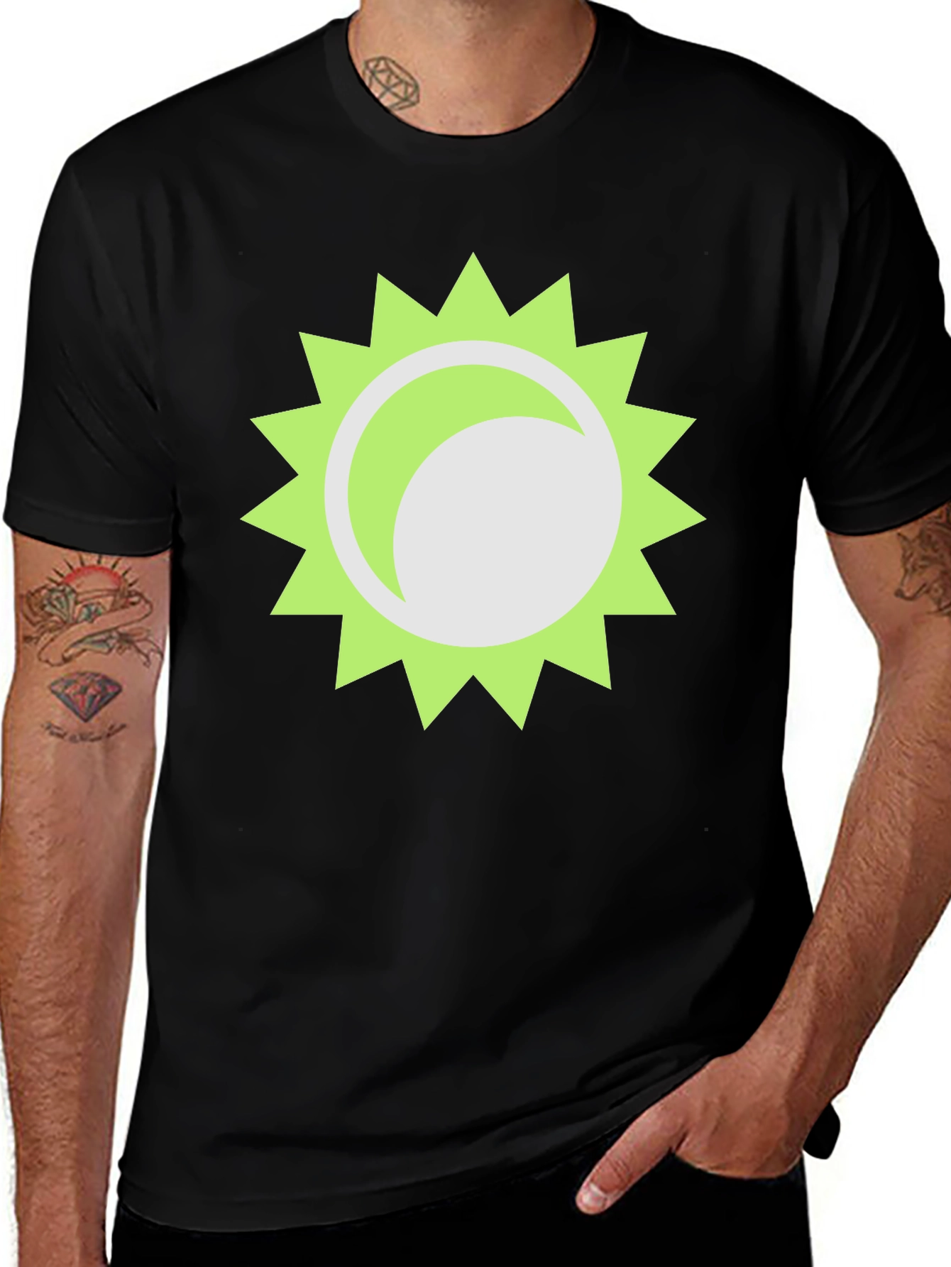Trendy Black T-Shirt with Sun Graphic