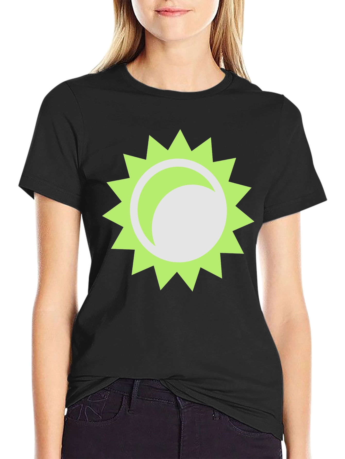 Trendy Black T-Shirt with Sun Graphic