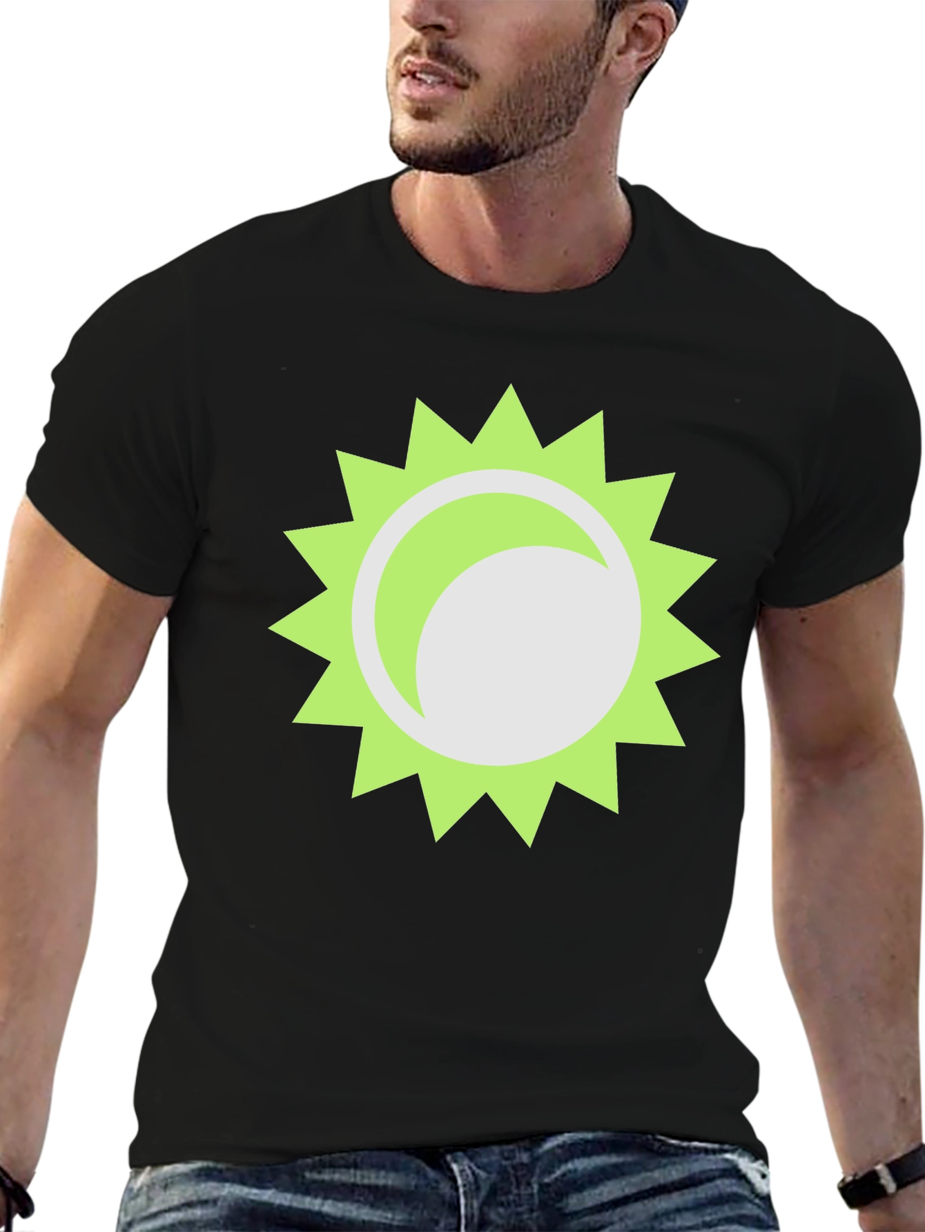 Trendy Black T-Shirt with Sun Graphic