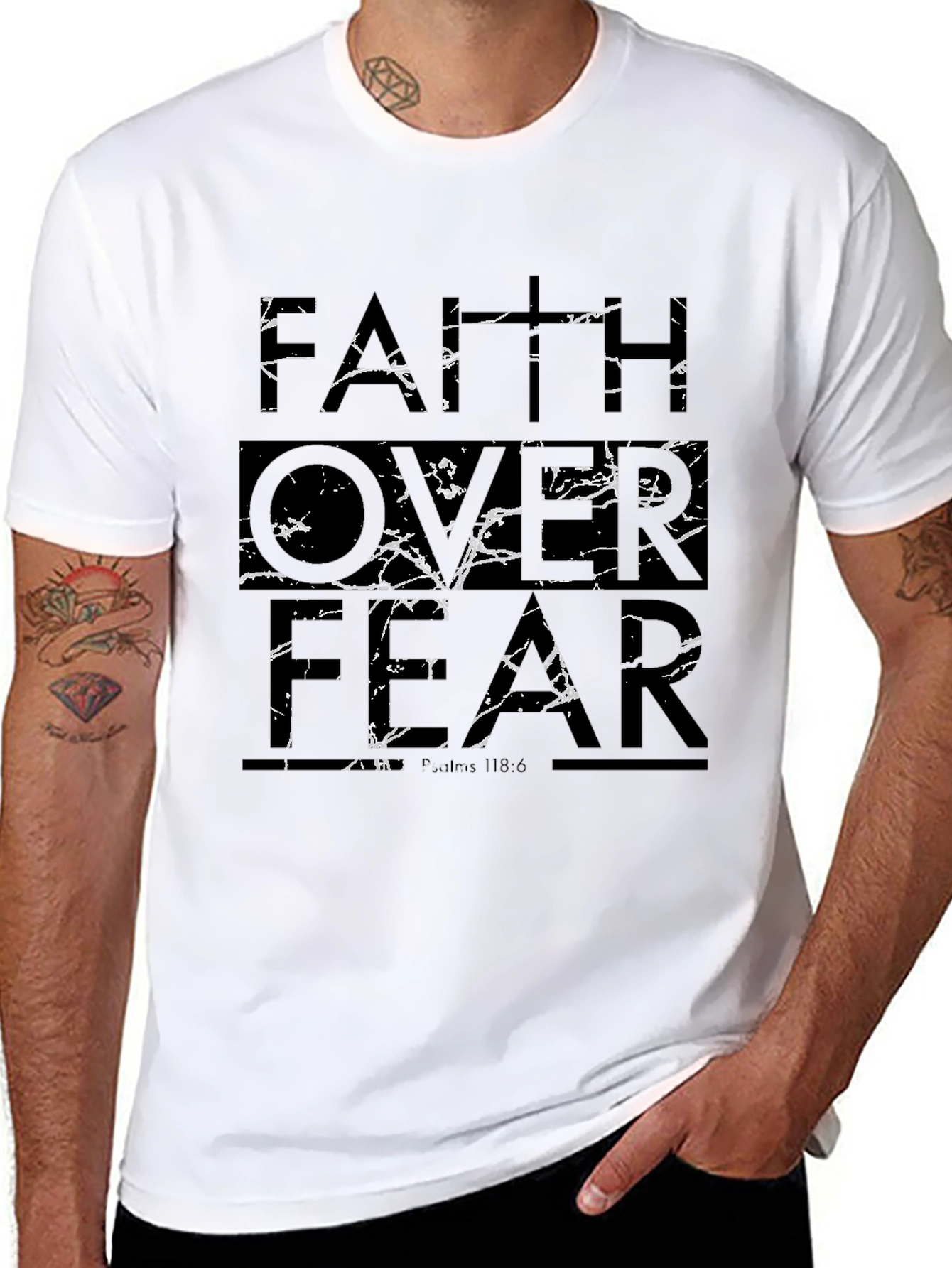 Faith Over Fear Graphic Print Black T-Shirt