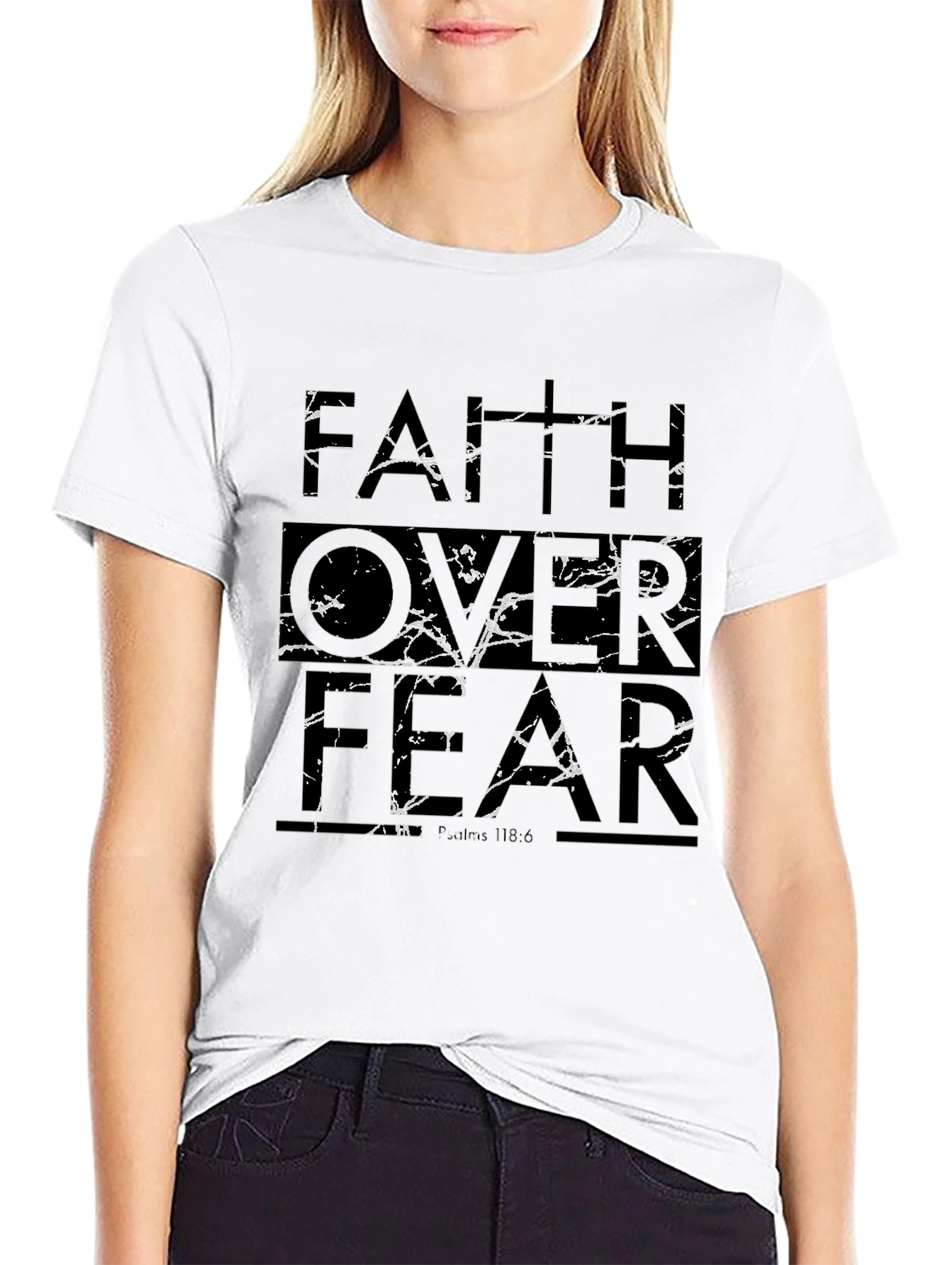 Faith Over Fear Graphic Print Black T-Shirt