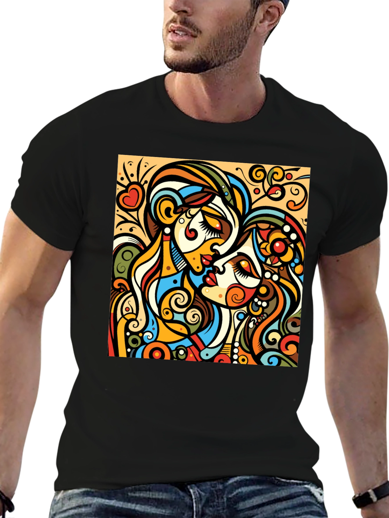 Abstract Kiss Graphic Tee - Bold Design