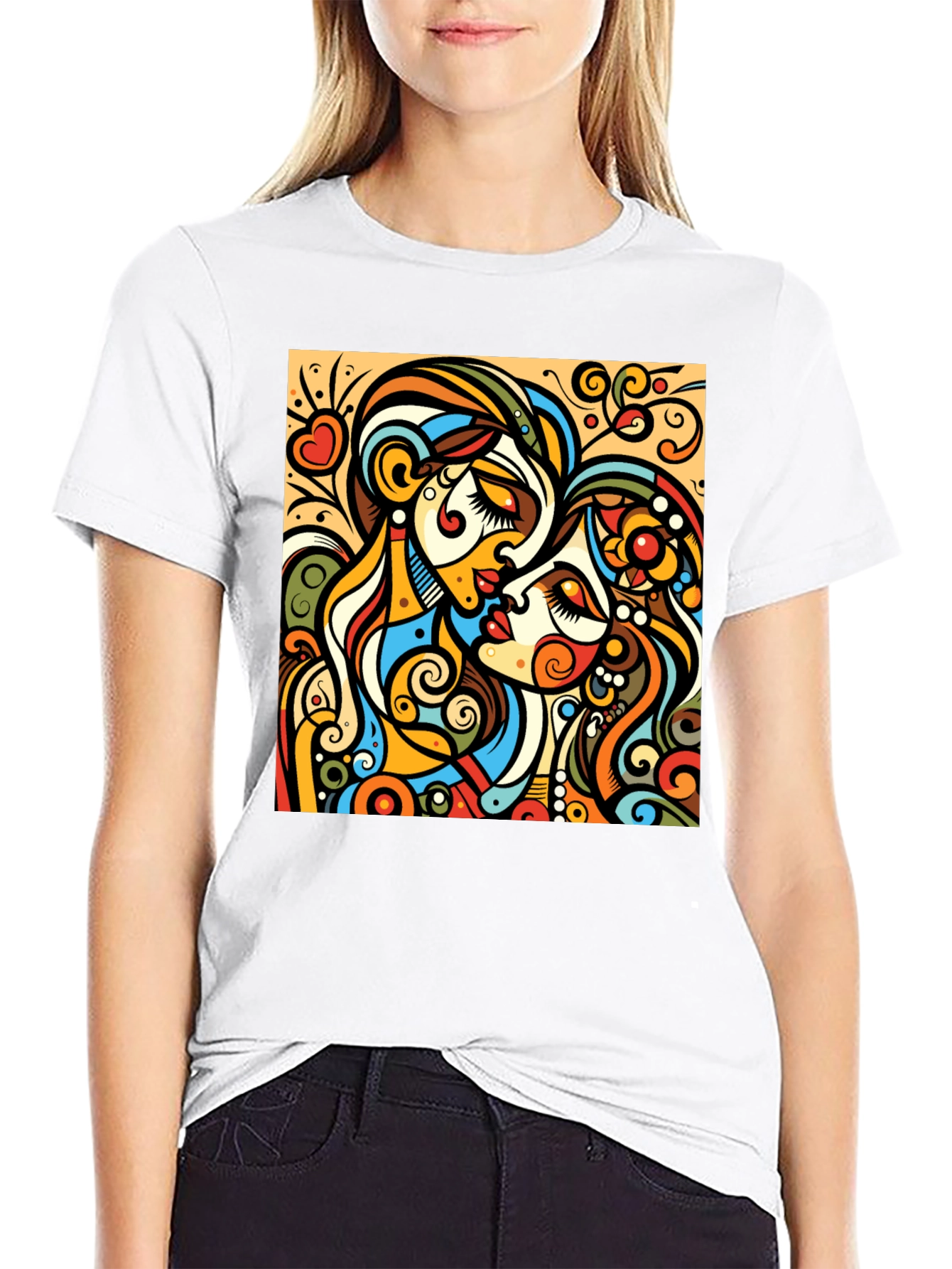 Abstract Kiss Graphic Tee - Bold Design