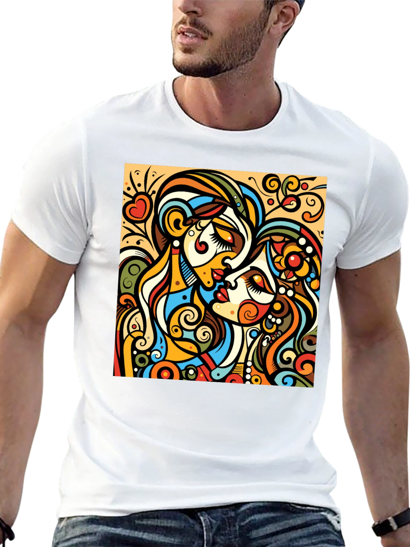 Abstract Kiss Graphic Tee - Bold Design