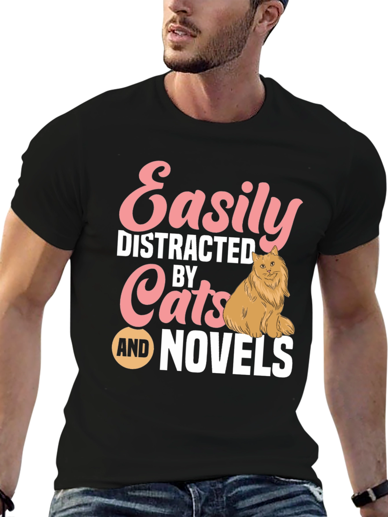 Easily Distracted by Cats and Novels T-Shirt