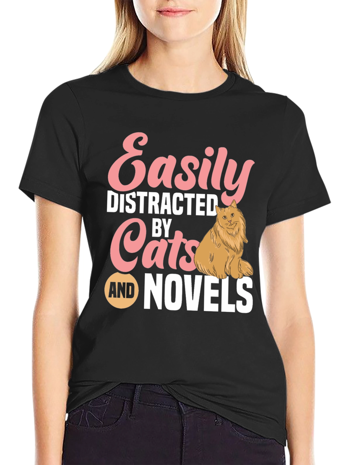 Easily Distracted by Cats and Novels T-Shirt