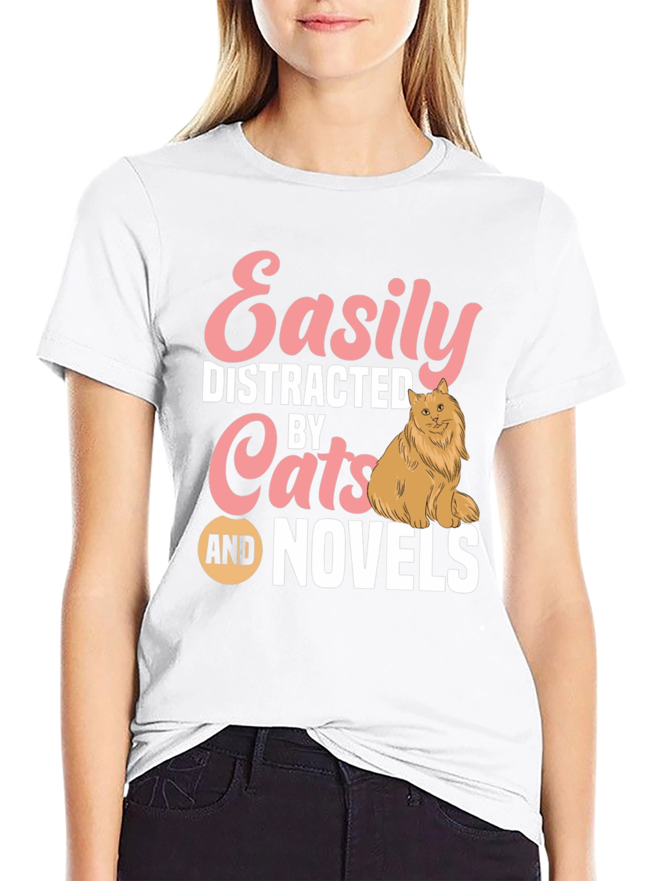 Easily Distracted by Cats and Novels T-Shirt