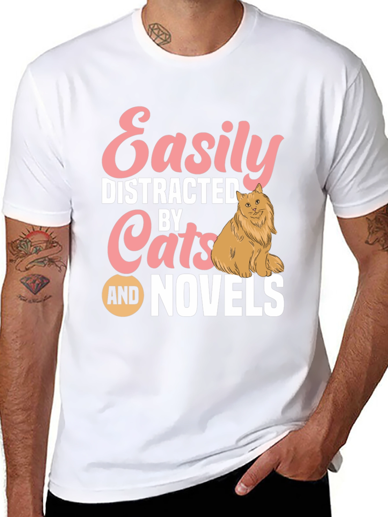 Easily Distracted by Cats and Novels T-Shirt