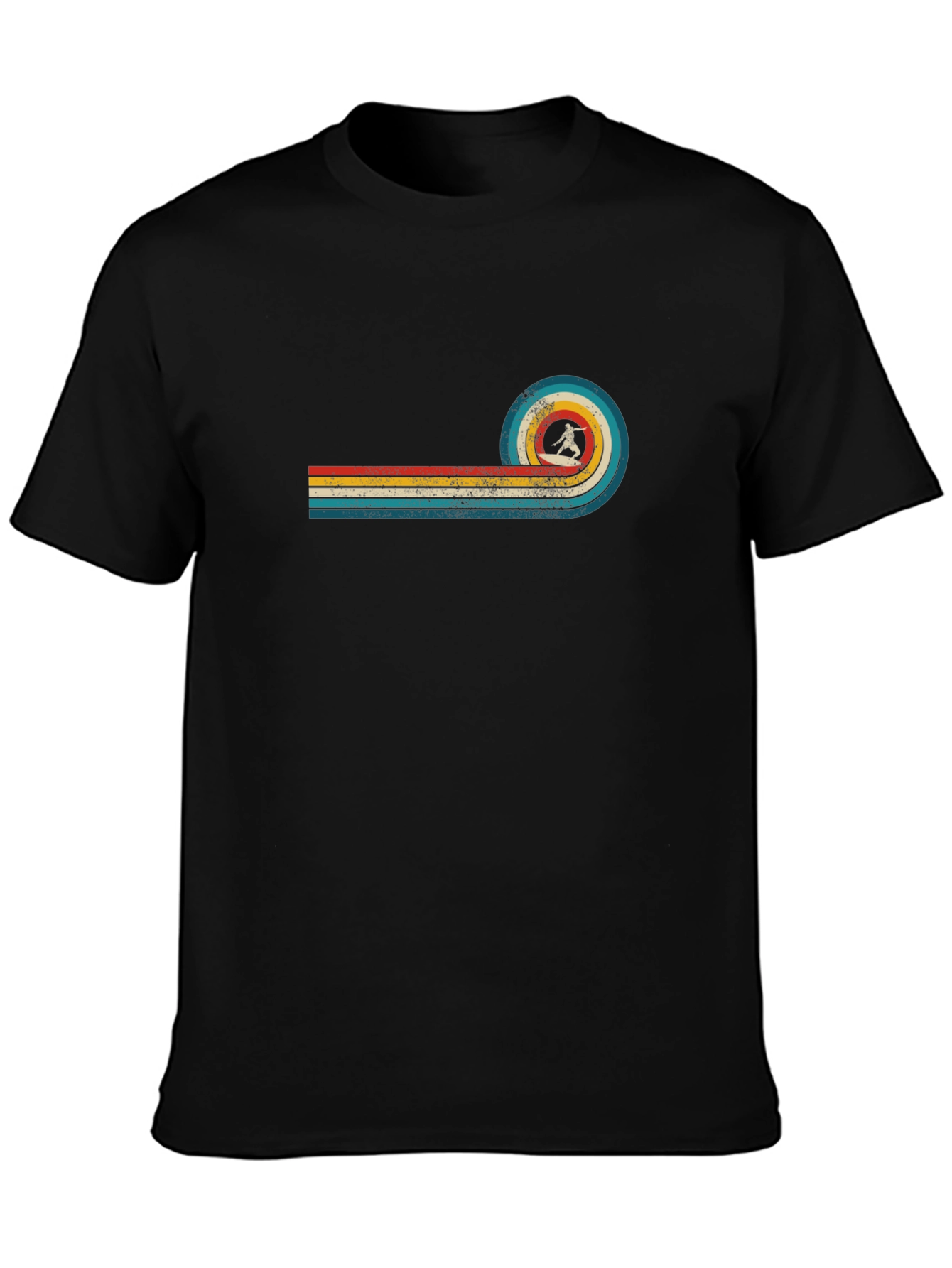 Retro Surfer Graphic Tee - Black Cotton T-Shirt