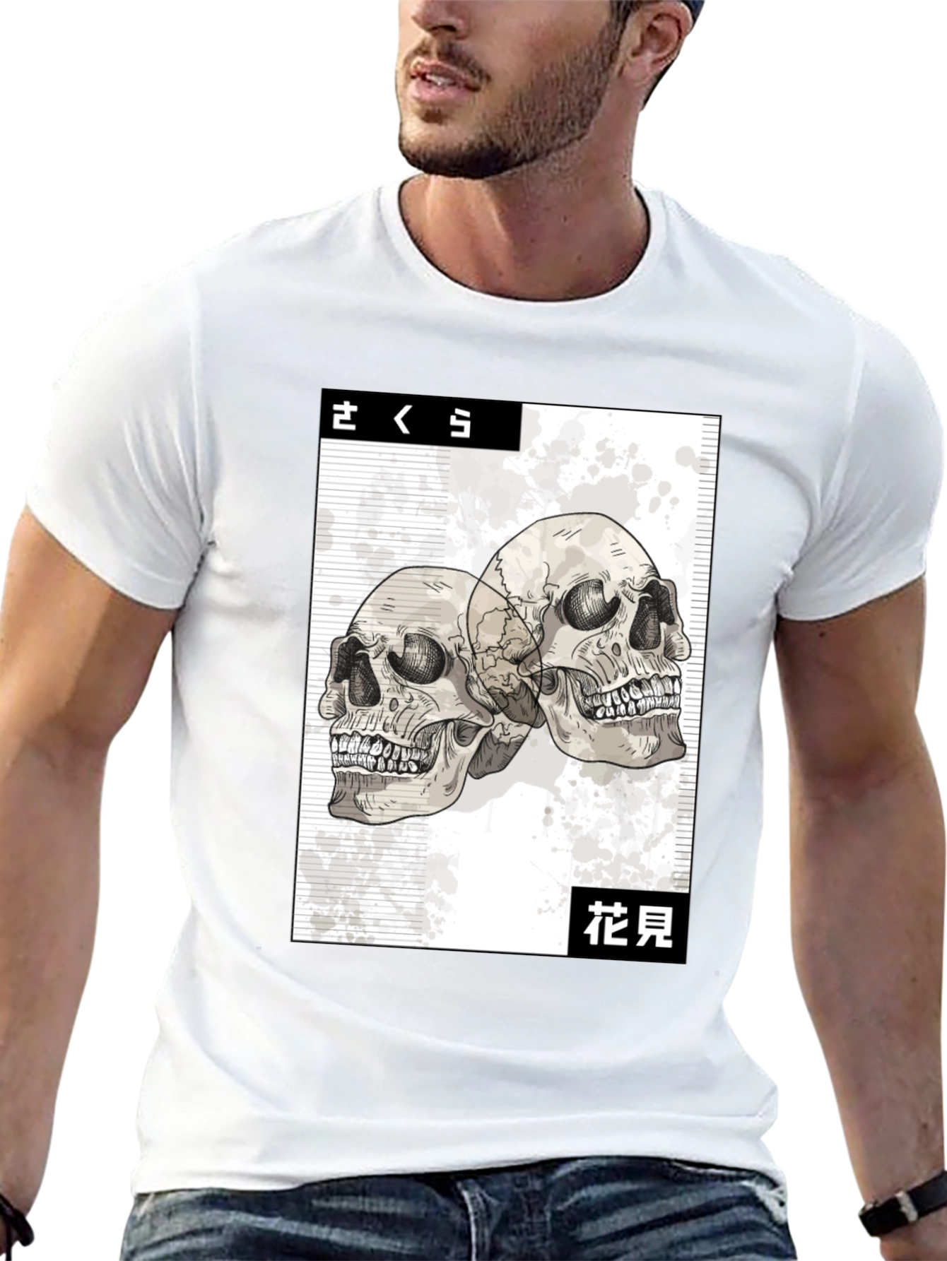 Skull Graphic Tee - Japanese Art Style Black T-Shirt