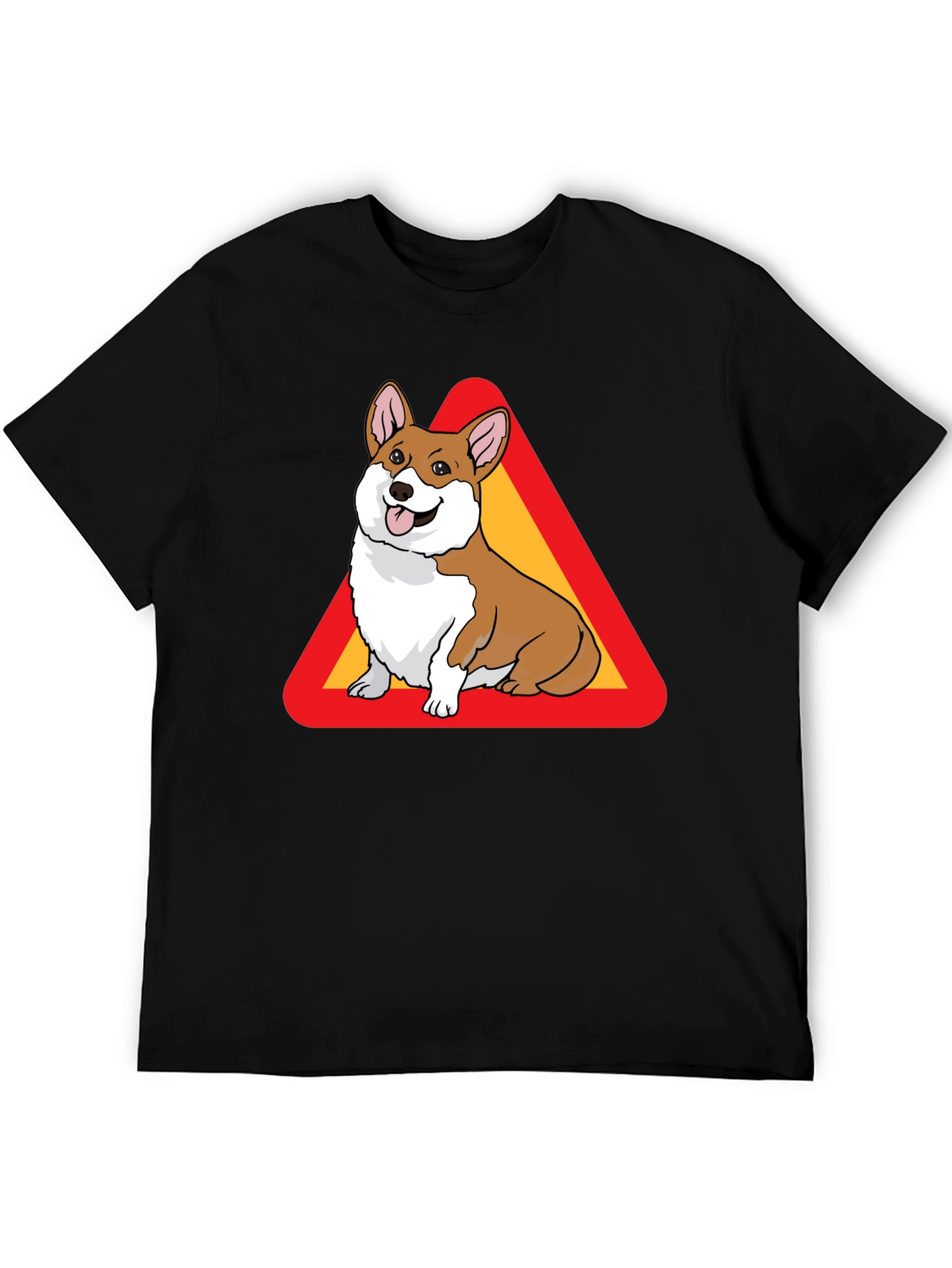 Corgi Warning Sign Black T-Shirt