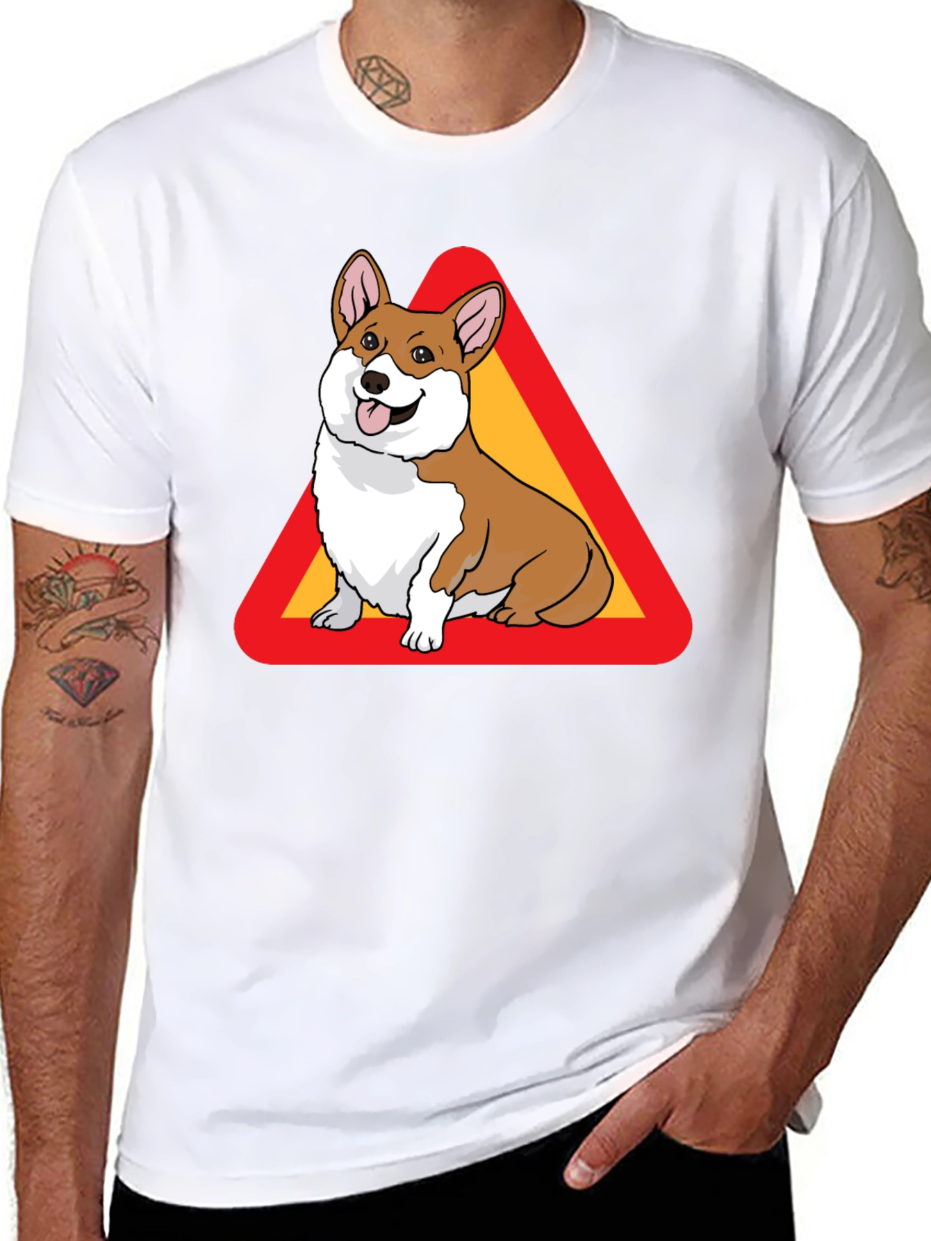 Corgi Warning Sign Black T-Shirt