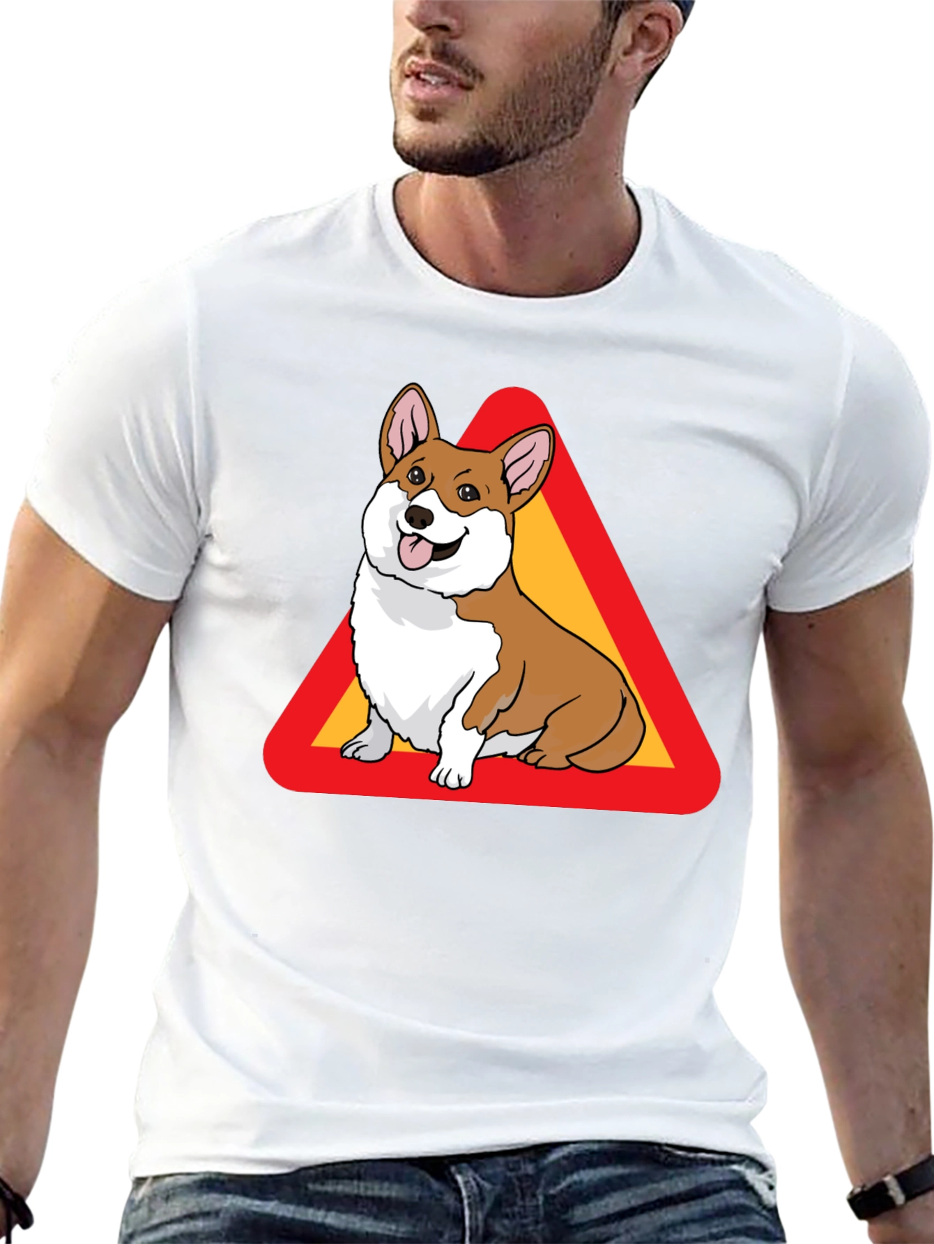 Corgi Warning Sign Black T-Shirt