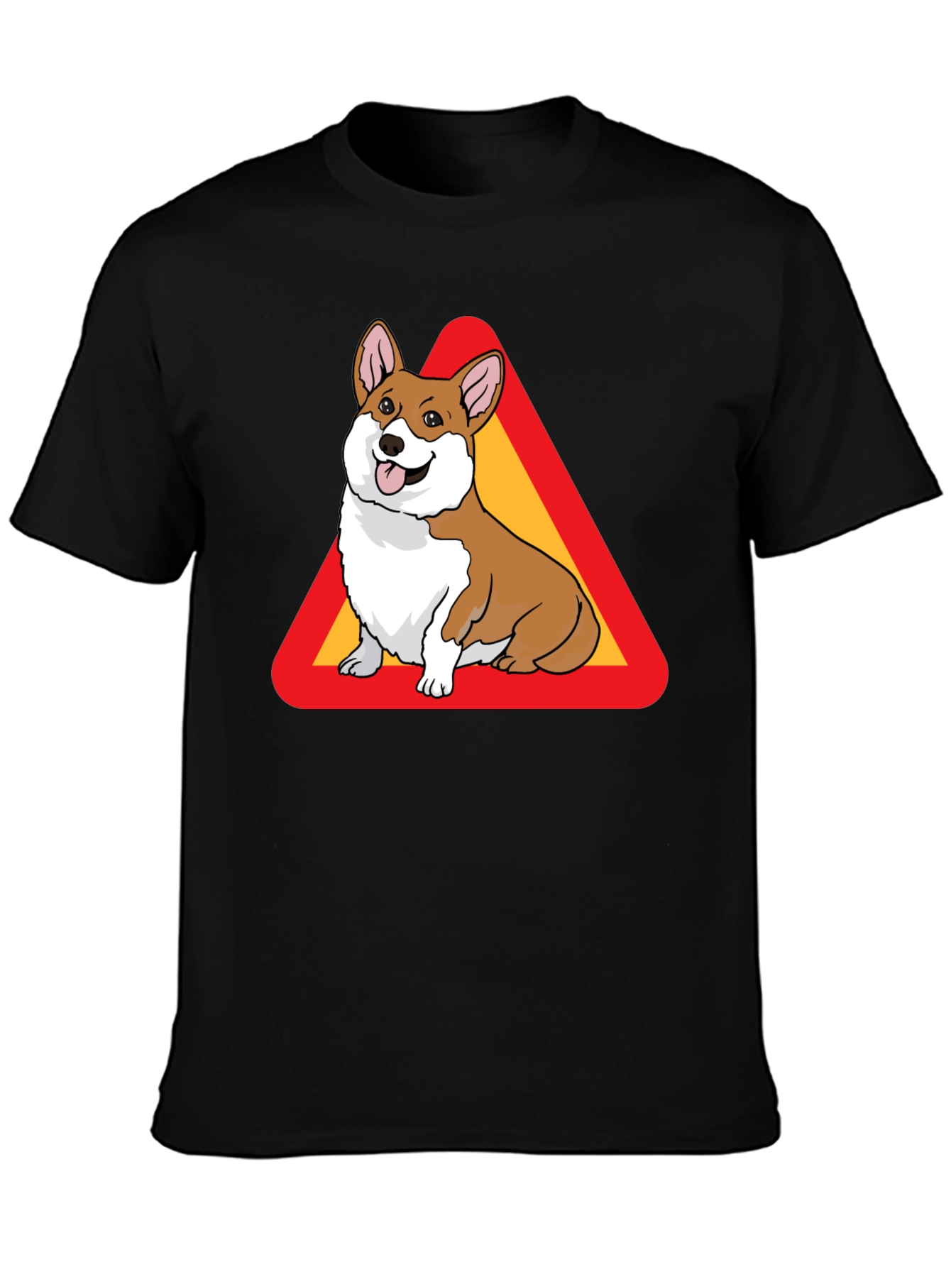 Corgi Warning Sign Black T-Shirt