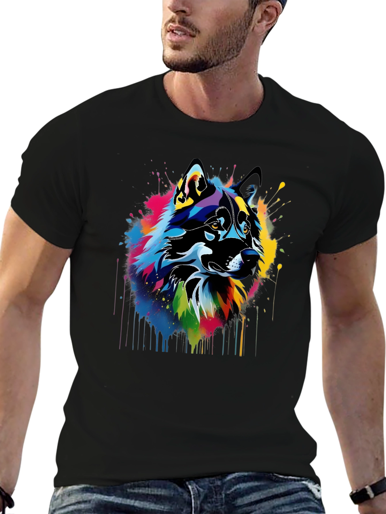 Abstract Wolf Art Black T-Shirt