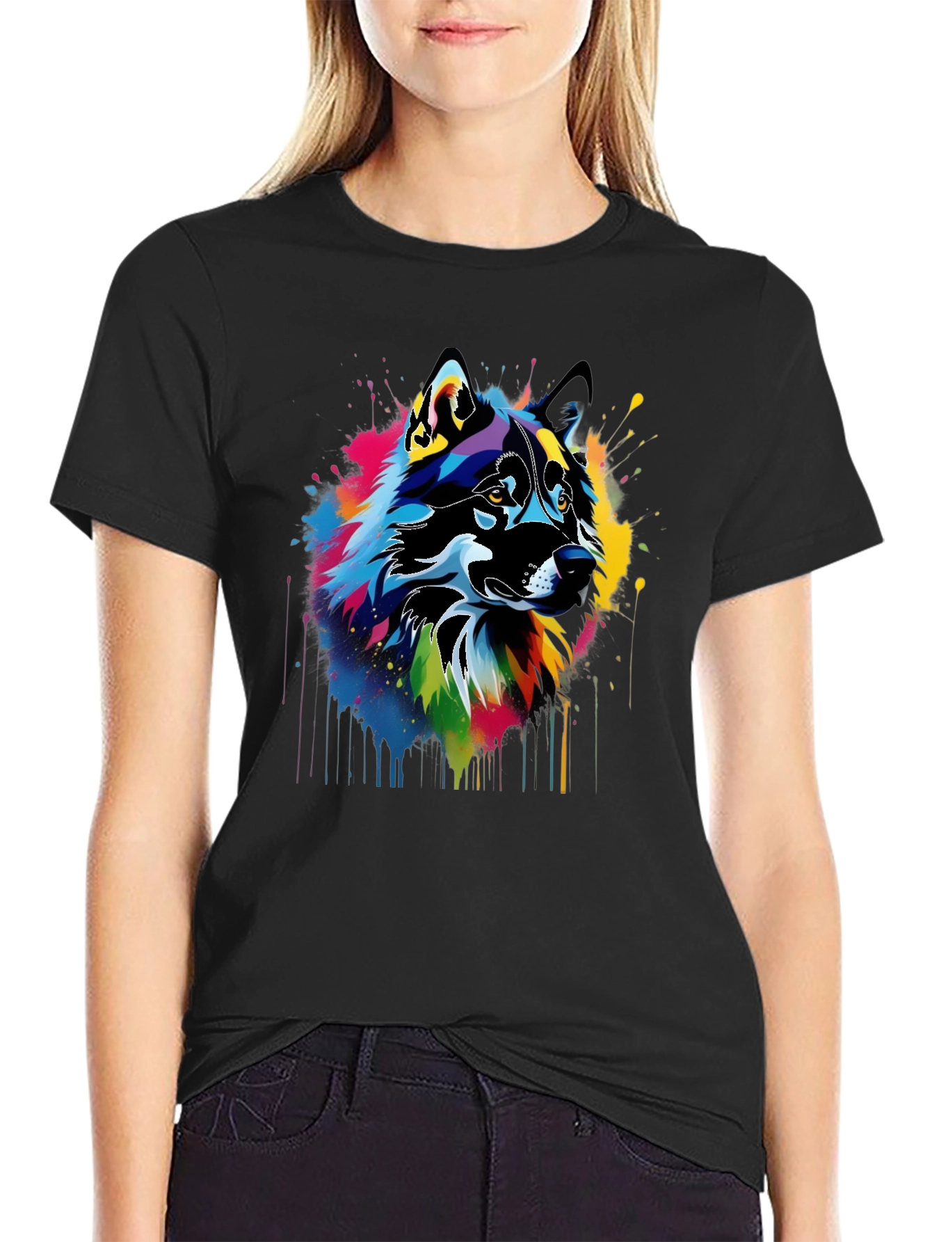 Abstract Wolf Art Black T-Shirt