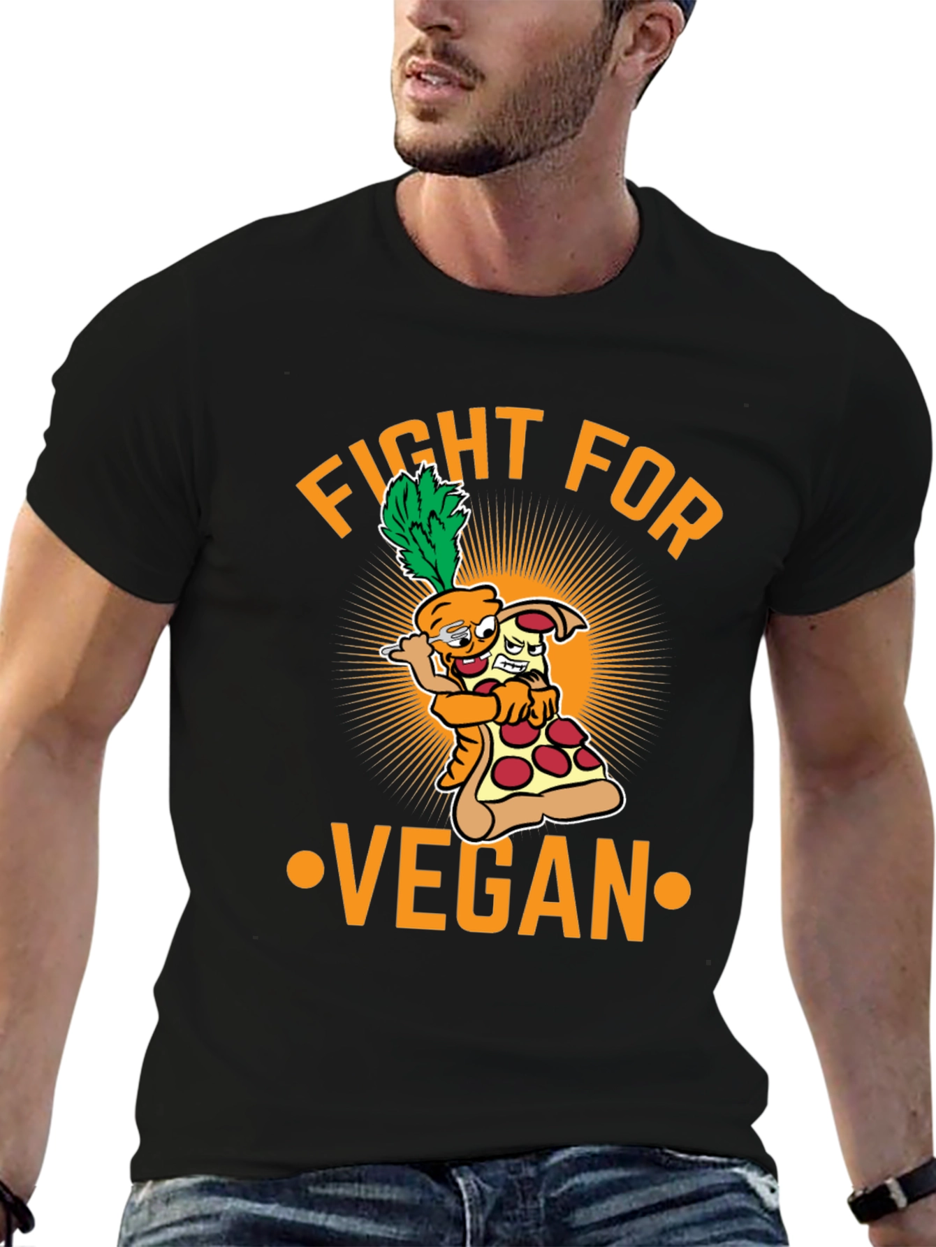 Fight For Vegan T-Shirt - Carrot Pizza Cartoon