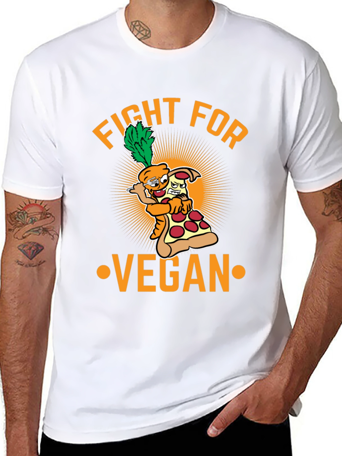 Fight For Vegan T-Shirt - Carrot Pizza Cartoon
