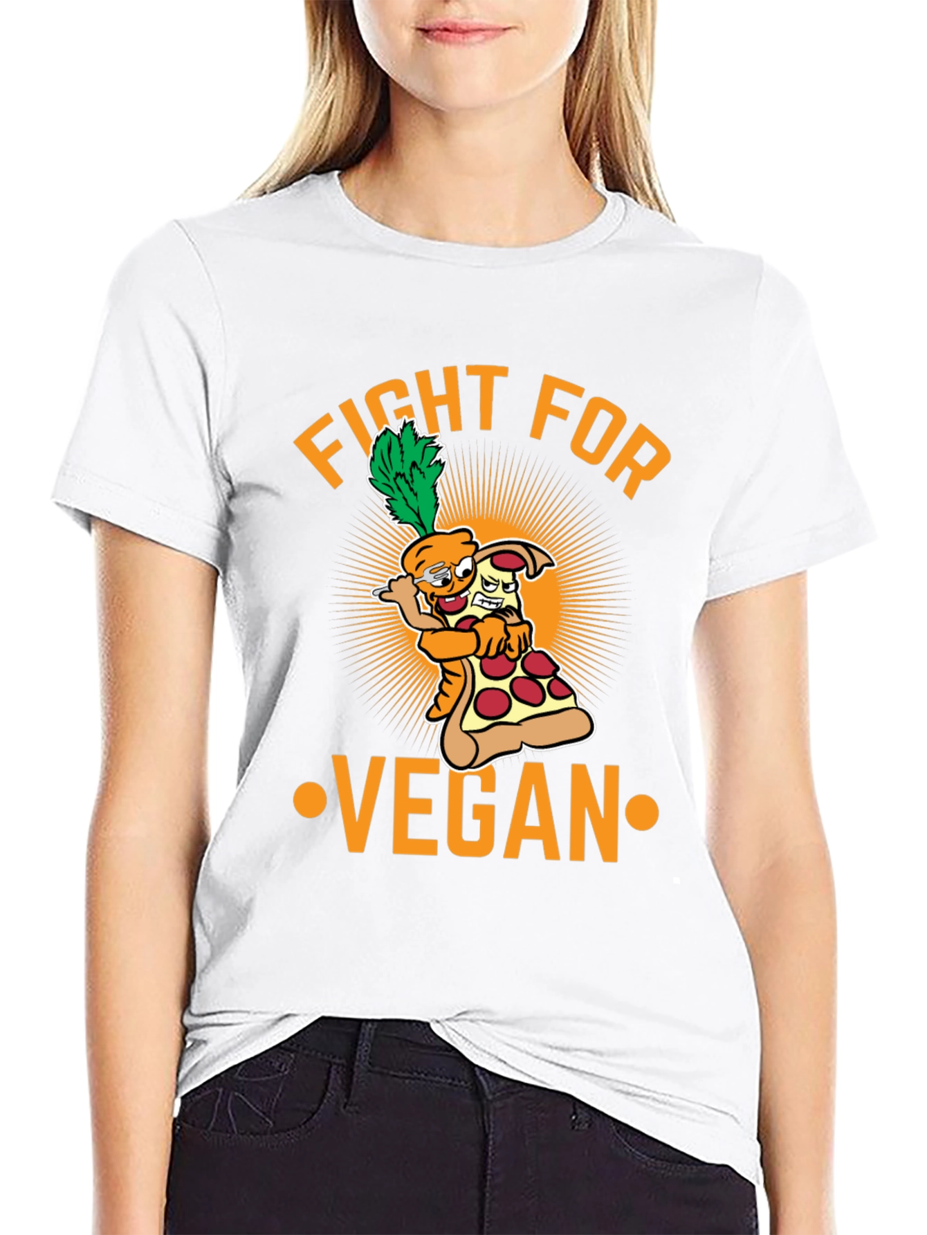 Fight For Vegan T-Shirt - Carrot Pizza Cartoon
