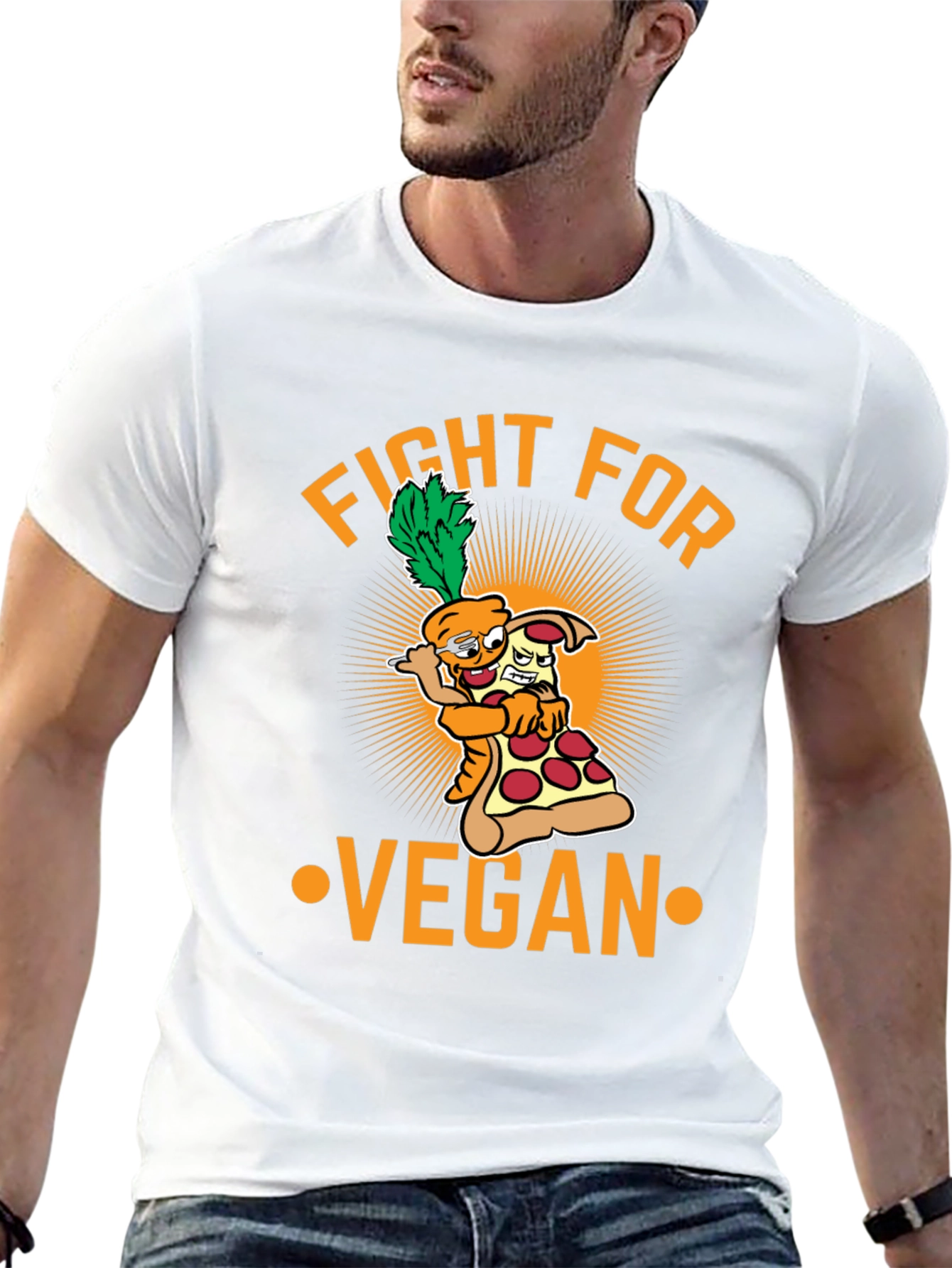 Fight For Vegan T-Shirt - Carrot Pizza Cartoon