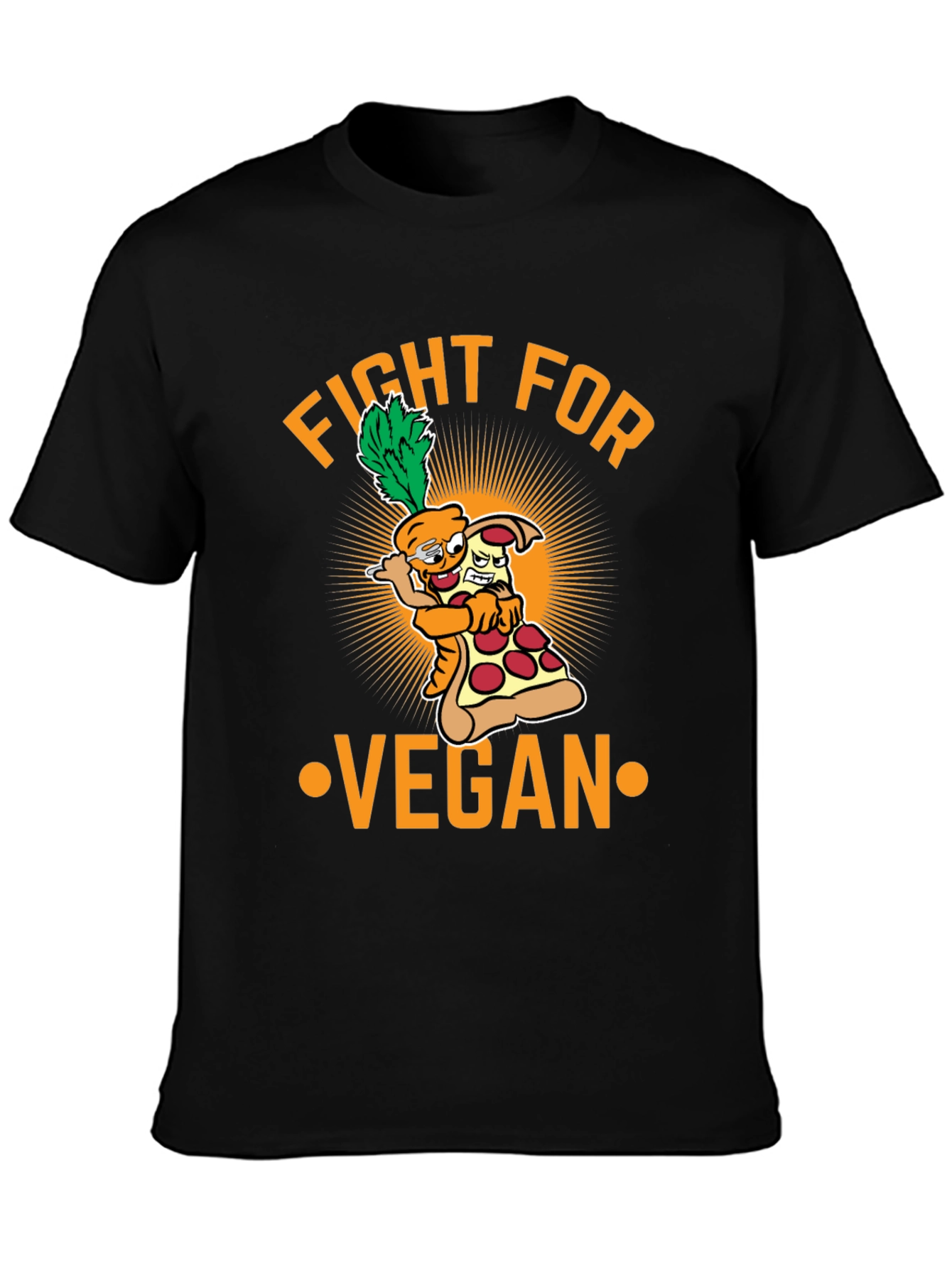 Fight For Vegan T-Shirt - Carrot Pizza Cartoon