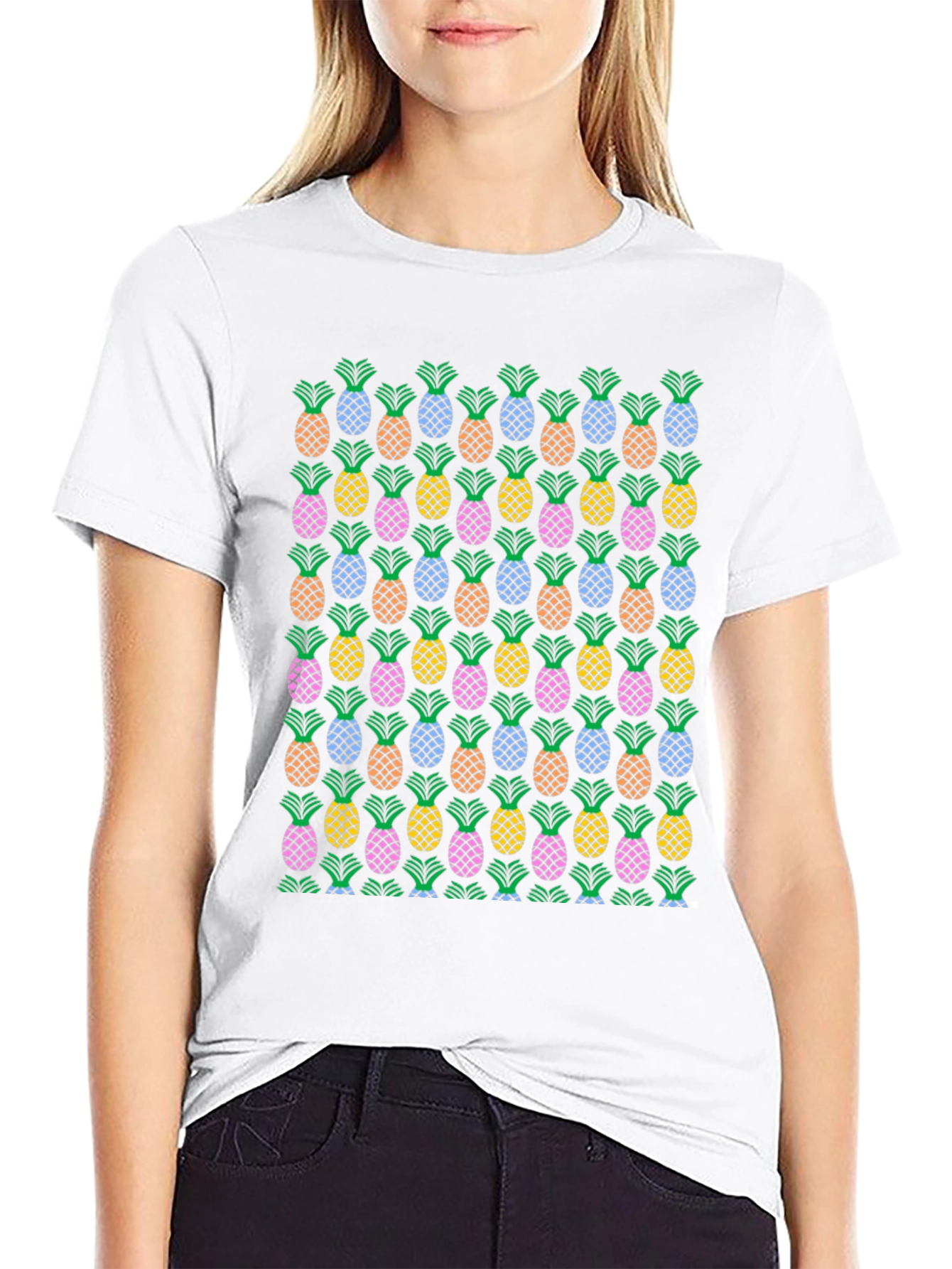 Pineapple Print Crew Neck T-Shirt