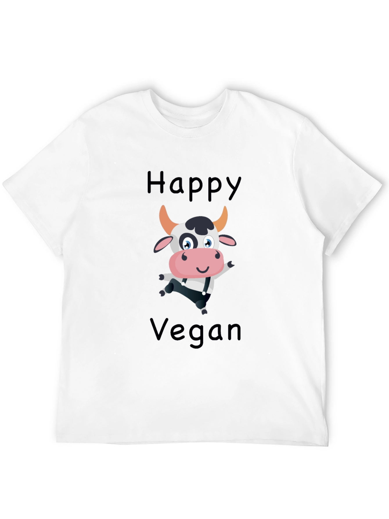 Happy Vegan Cartoon Cow Black T-Shirt