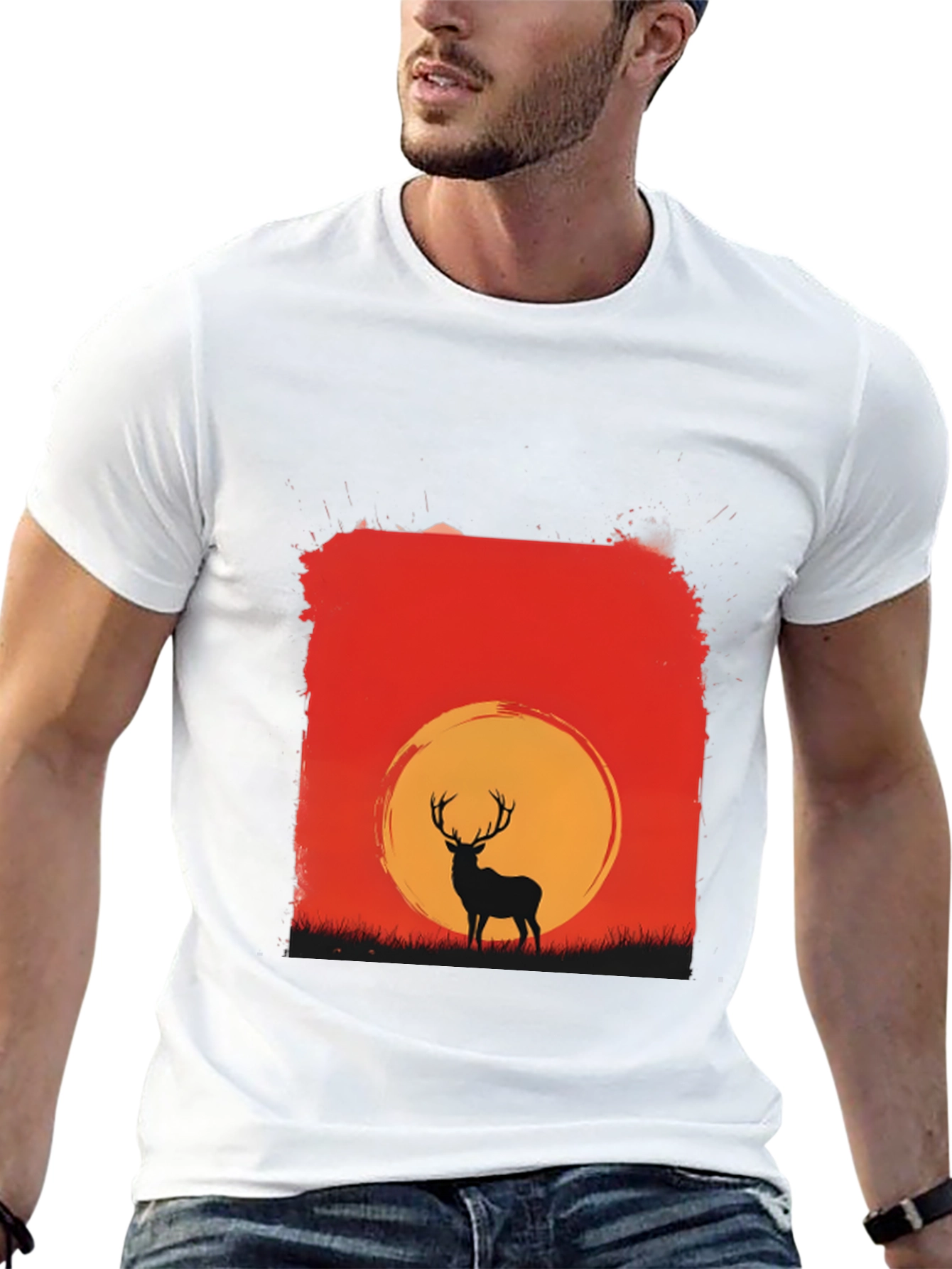 Sunset Deer Graphic Tee - Nature Inspired T-Shirt