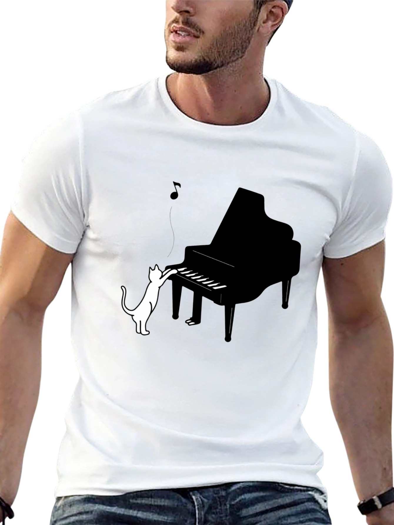 Cat Playing Piano Graphic Tee