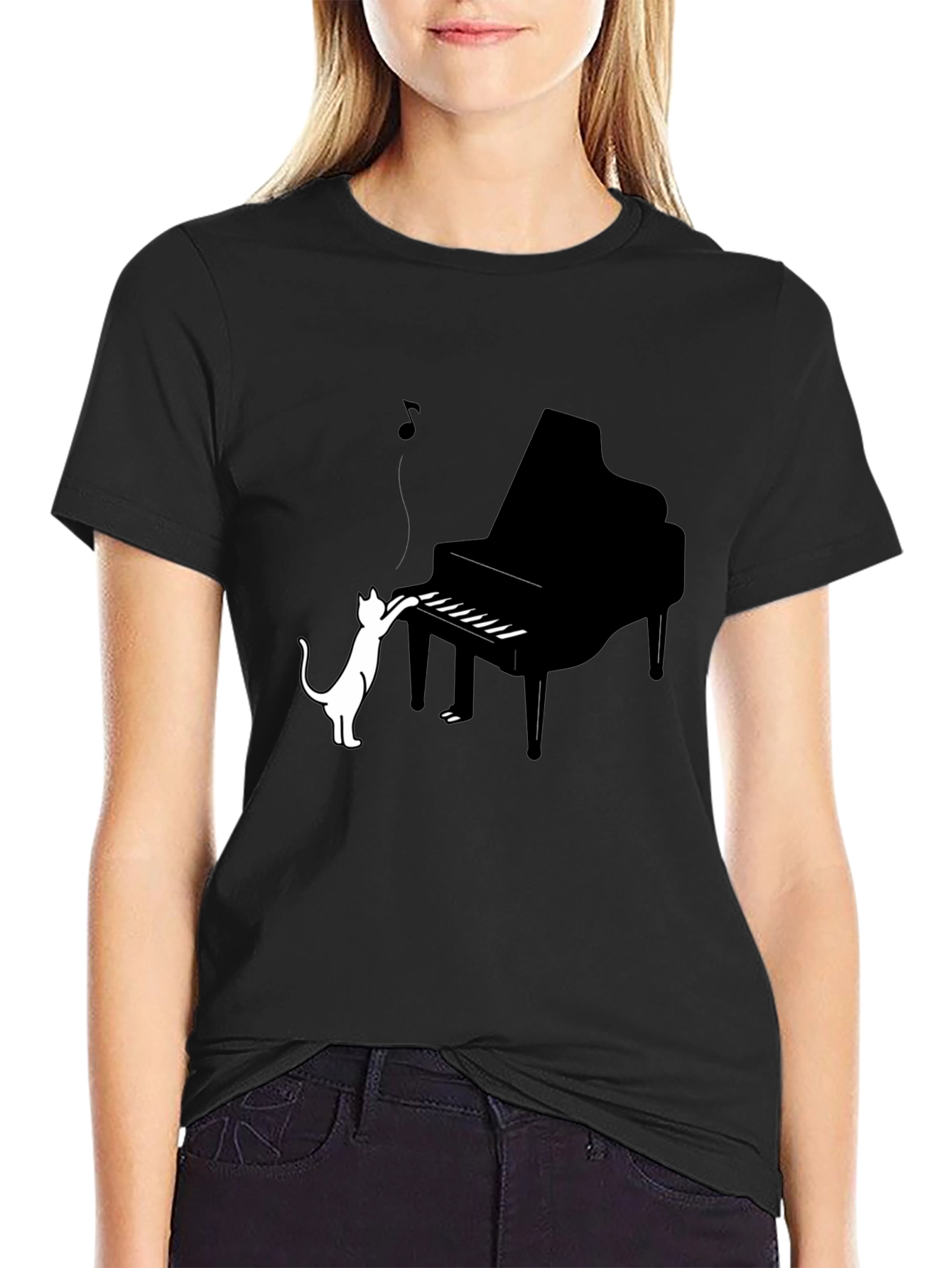 Cat Playing Piano Graphic Tee