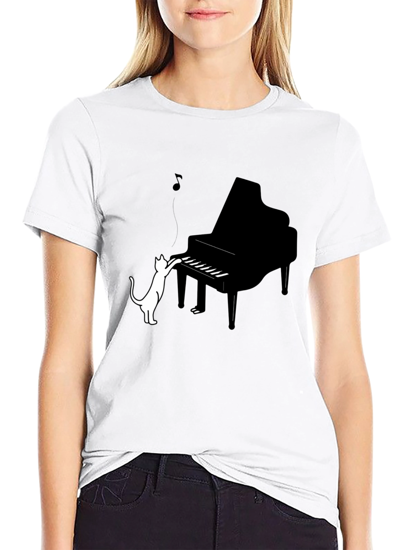 Cat Playing Piano Graphic Tee